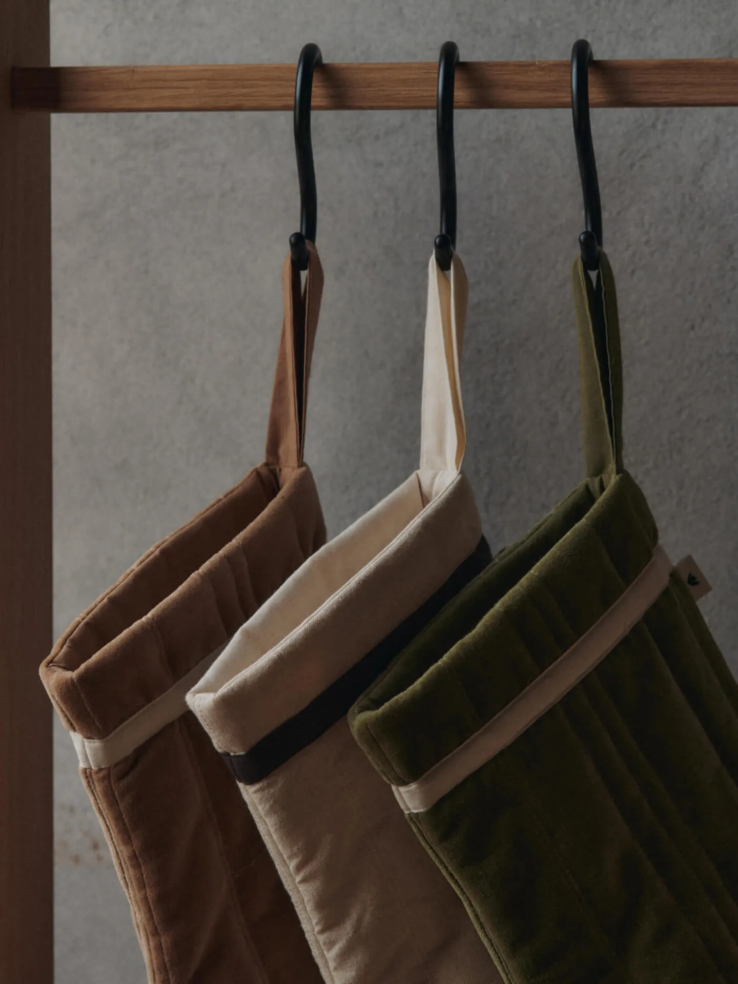 Vari quilted Christmas stocking, Velvet-khaki Ferm Living