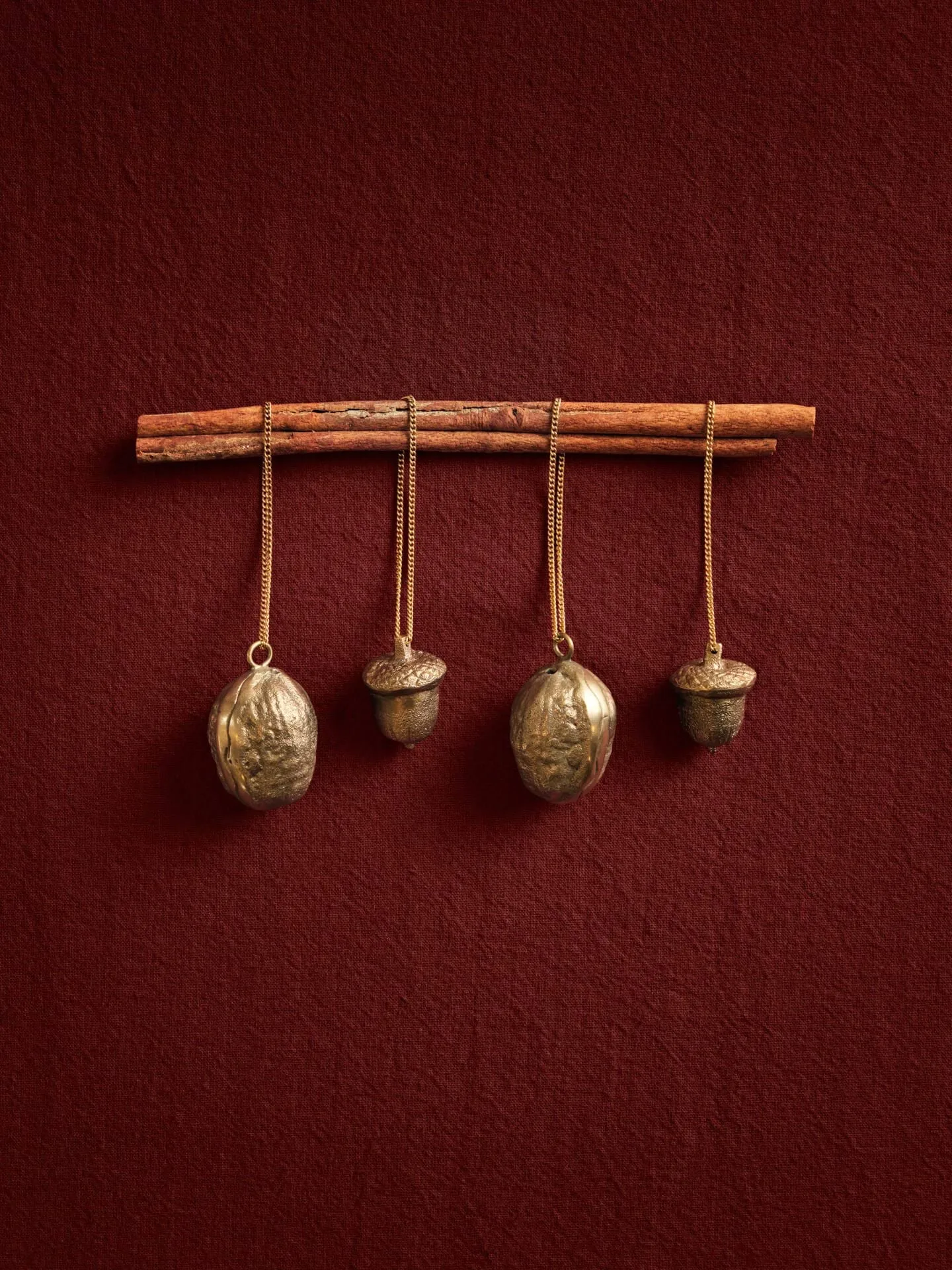 Walnut decoration hanging 2-pack, Brass Ferm Living