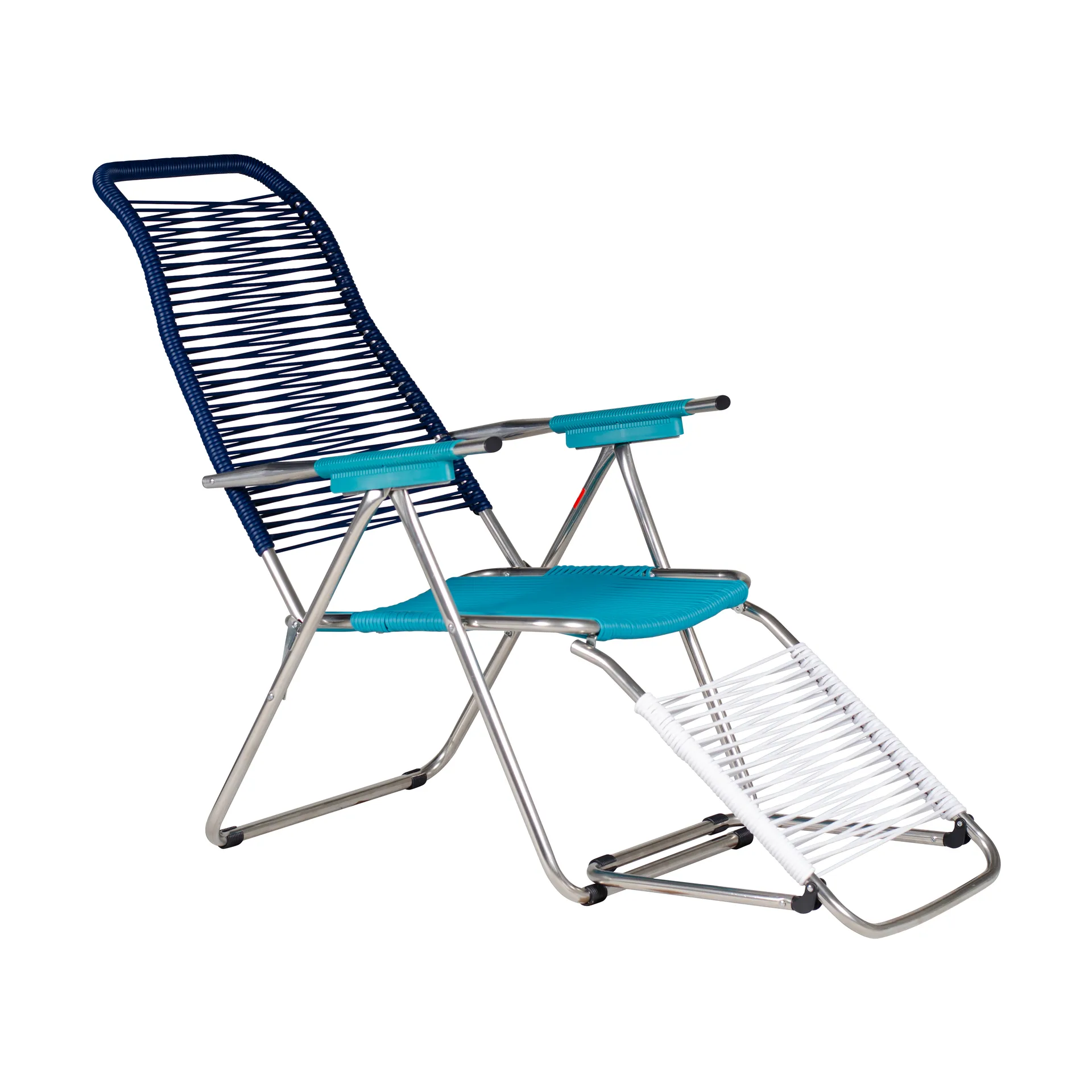 Spaghetti sun lounger with footrest, Multi-blue Fiam