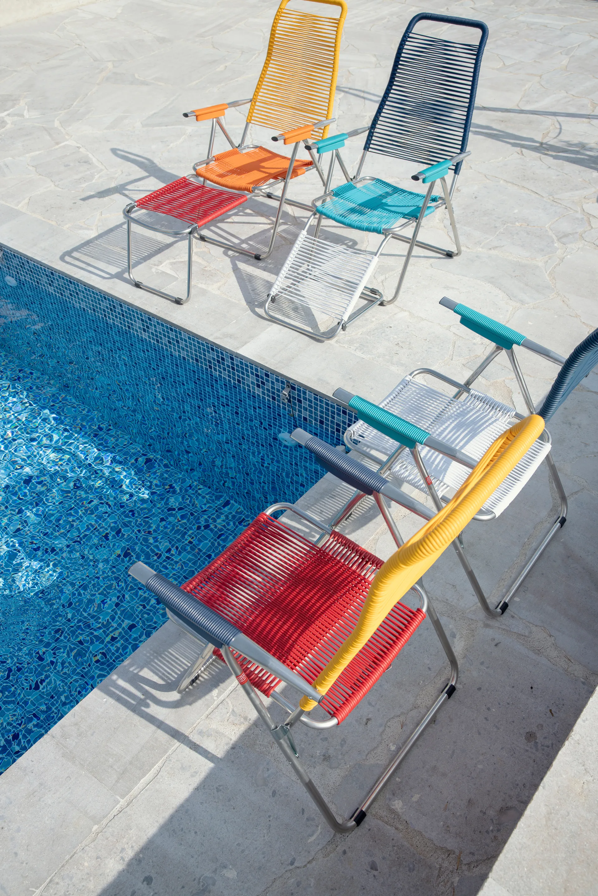 Spaghetti sun lounger with footrest, Multi-yellow Fiam