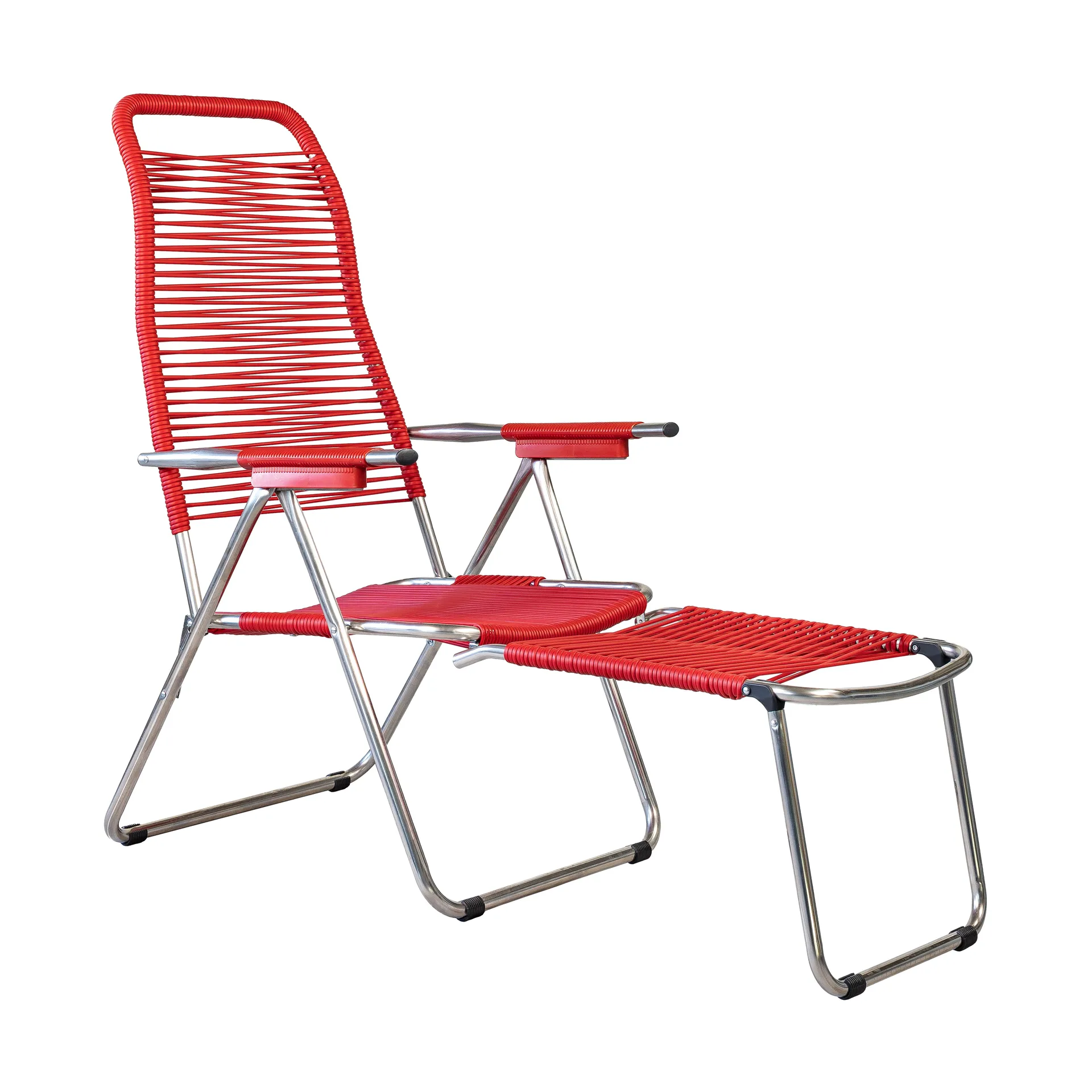 Spaghetti sun lounger with footrest, Red Fiam