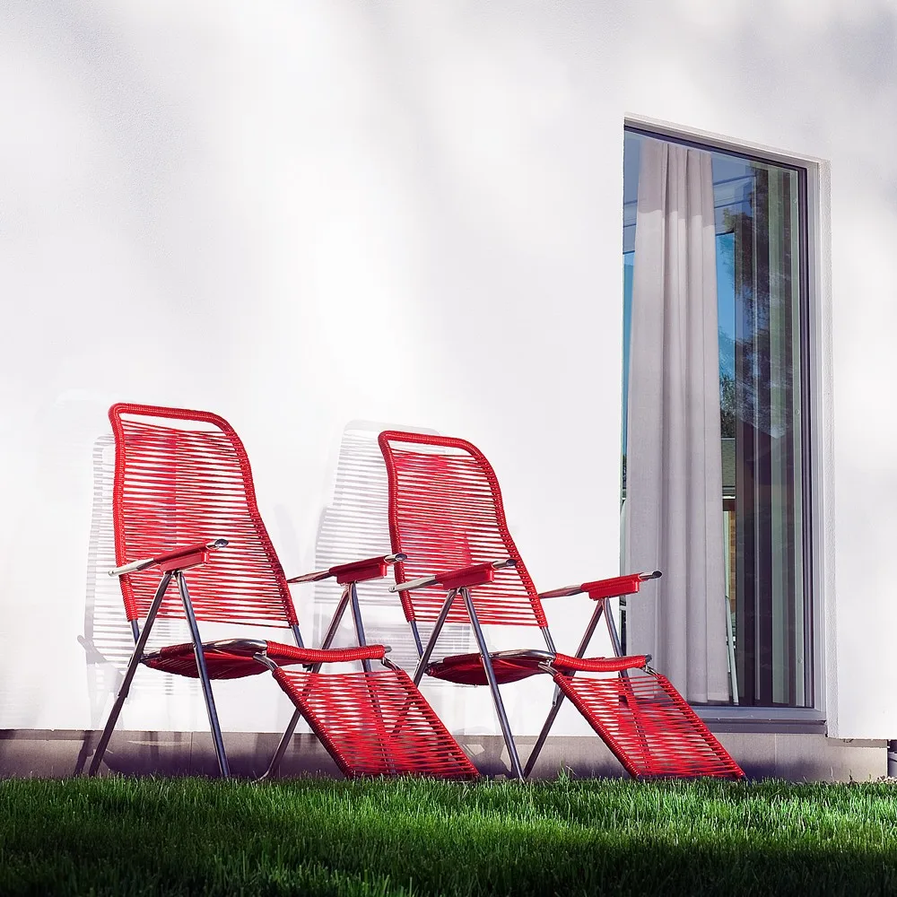 Spaghetti sun lounger with footrest, Red Fiam