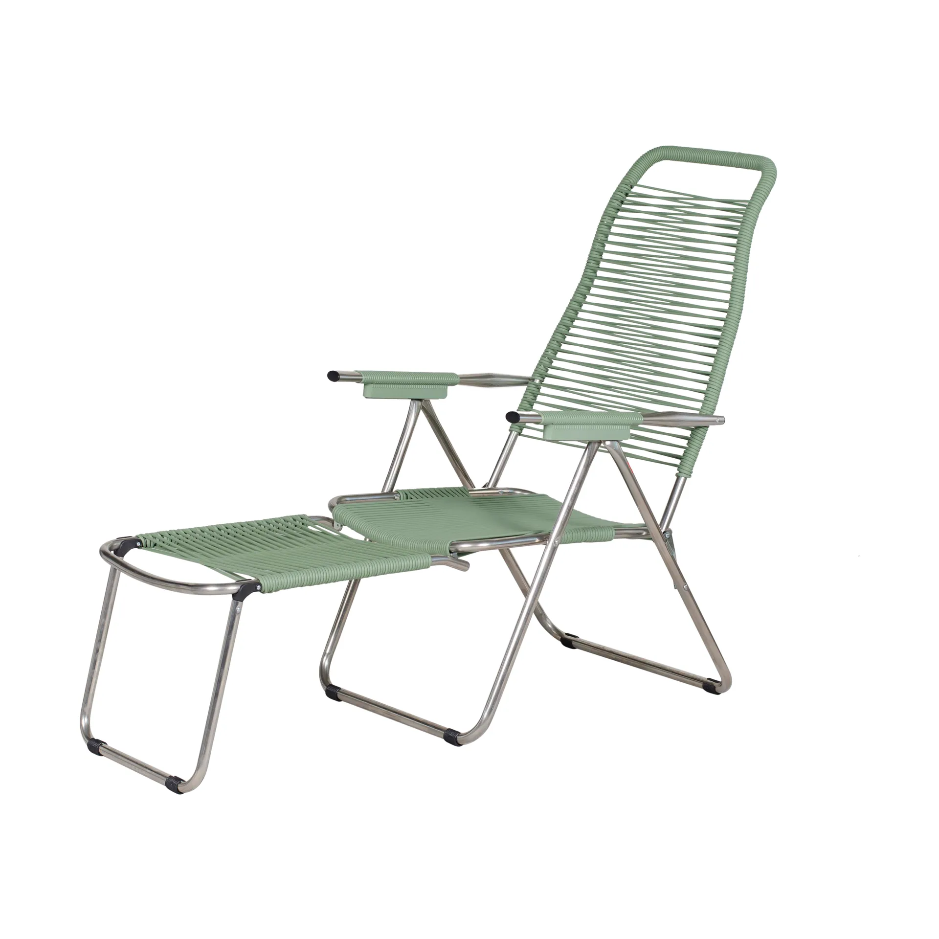 Spaghetti sun lounger with footrest, Sage green Fiam