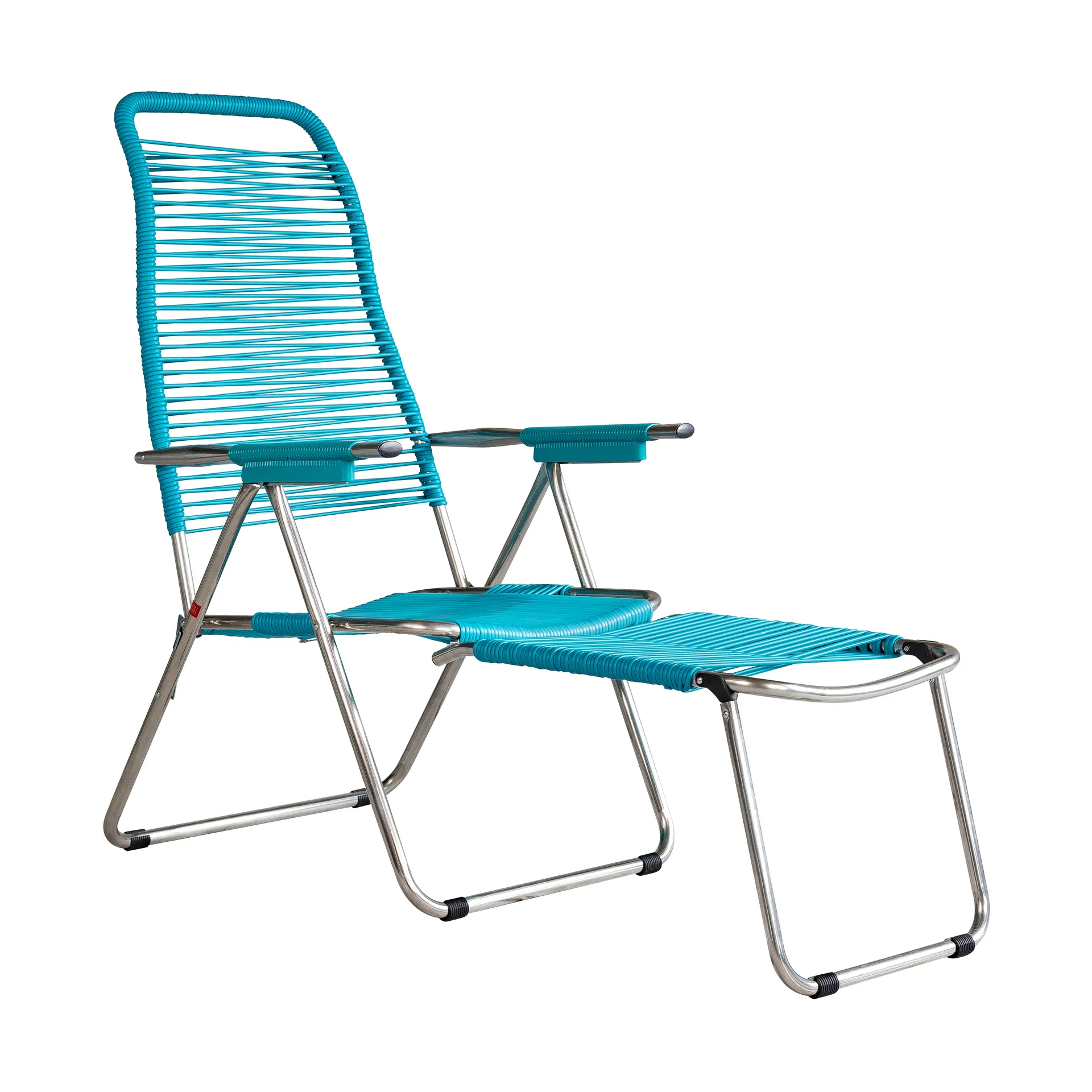 Spaghetti sun lounger with footrest, Turquoise Fiam