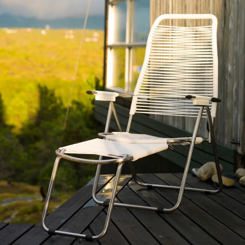 Spaghetti sun lounger with footrest, White Fiam