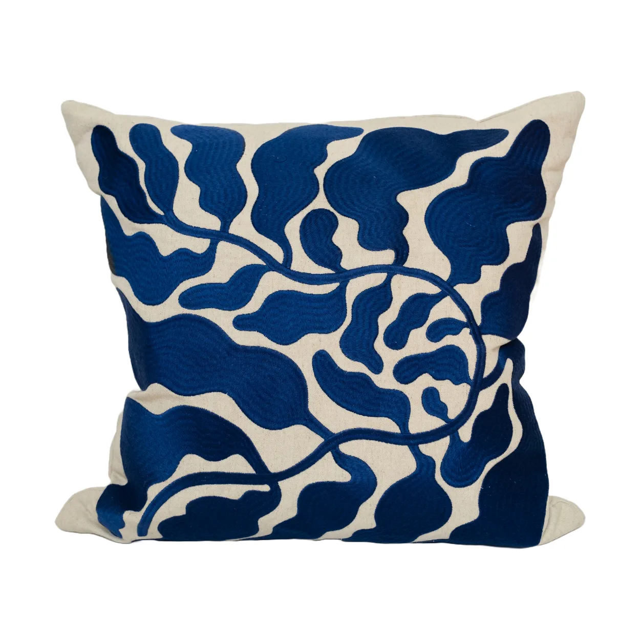 Fine Little Day Leaves cushion cover embroidered 48x48 cm Blue