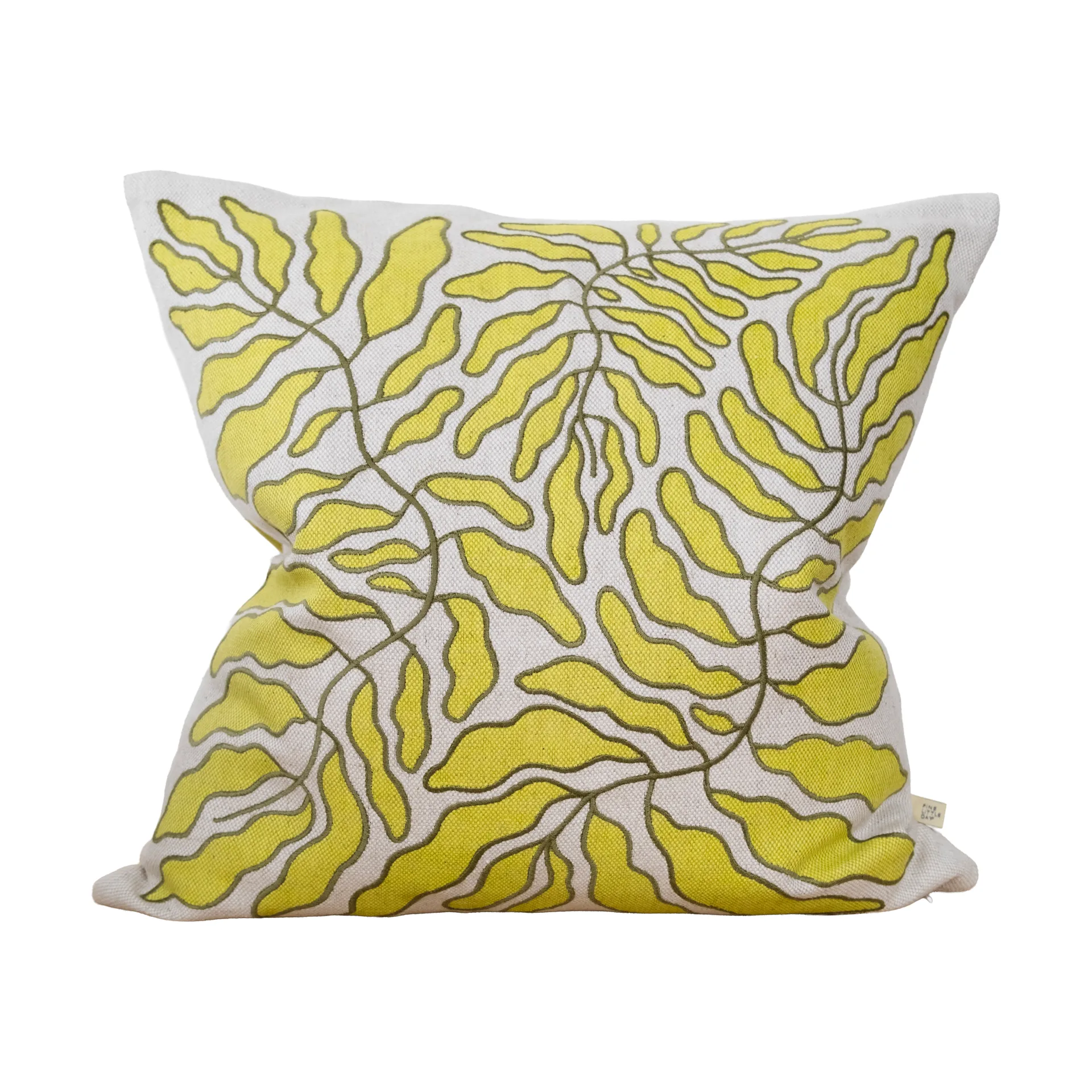Leaves cushion cover embroidered 48x48 cm, Lime-nature Fine Little Day