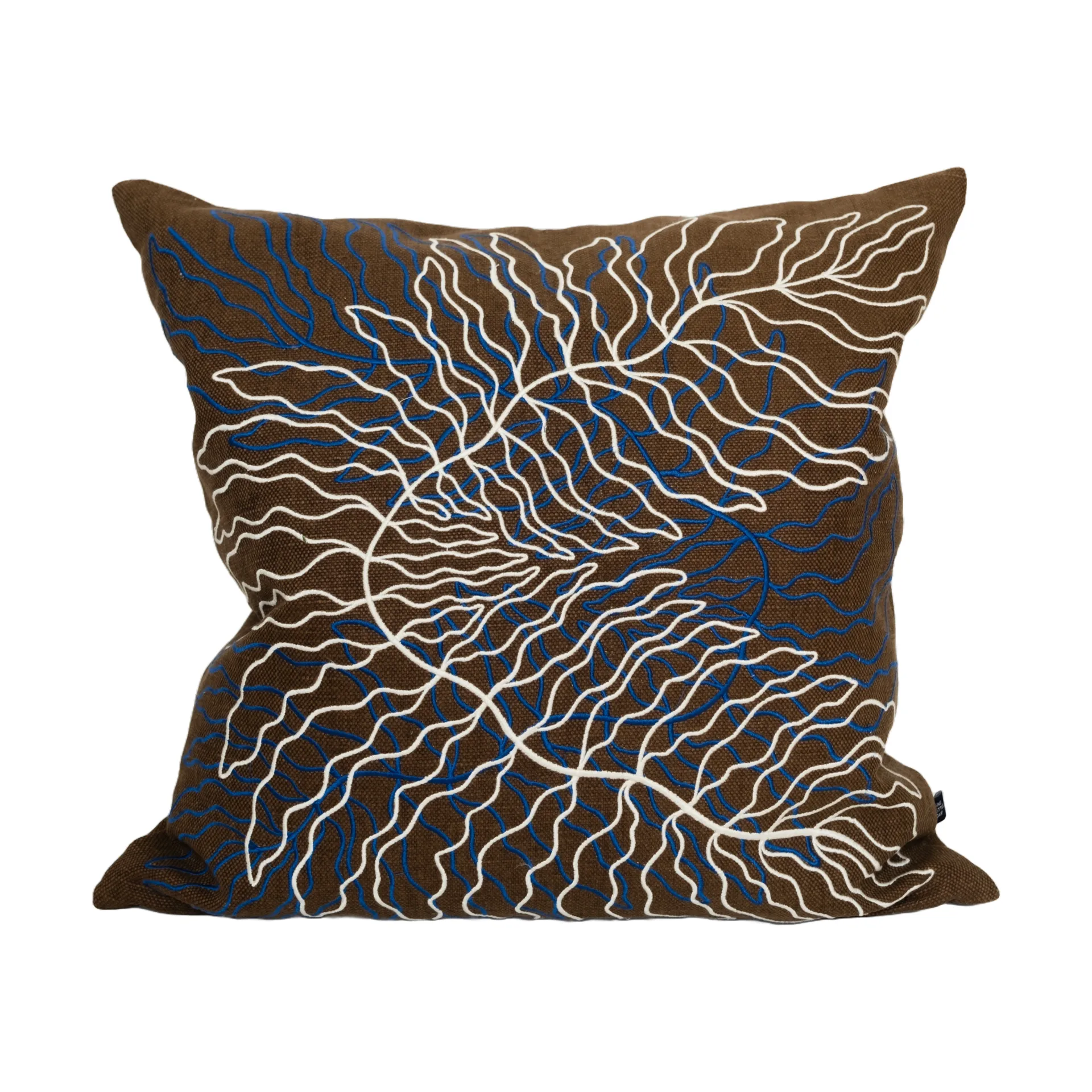 Leaves embroidered cushion cover 48x48 cm, Brown Fine Little Day
