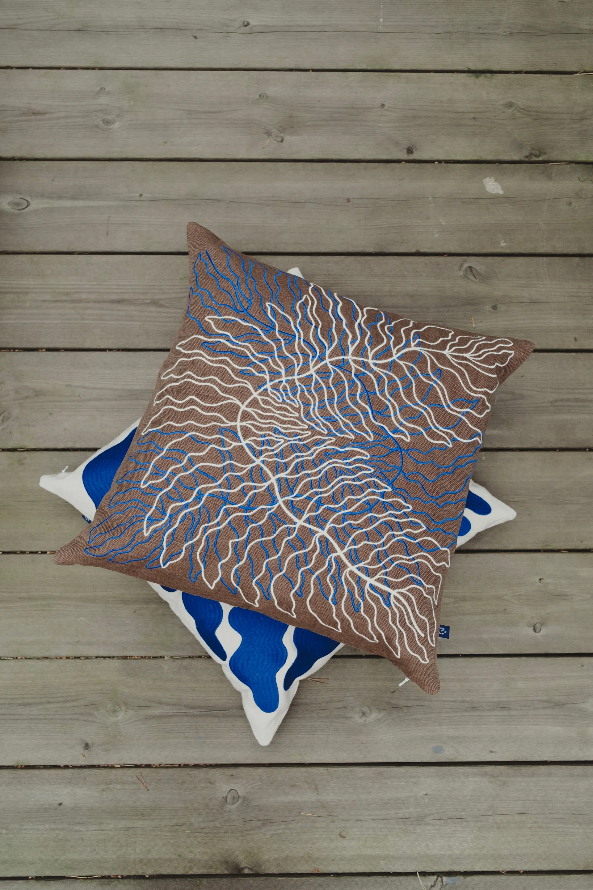 Leaves embroidered cushion cover 48x48 cm, Brown Fine Little Day