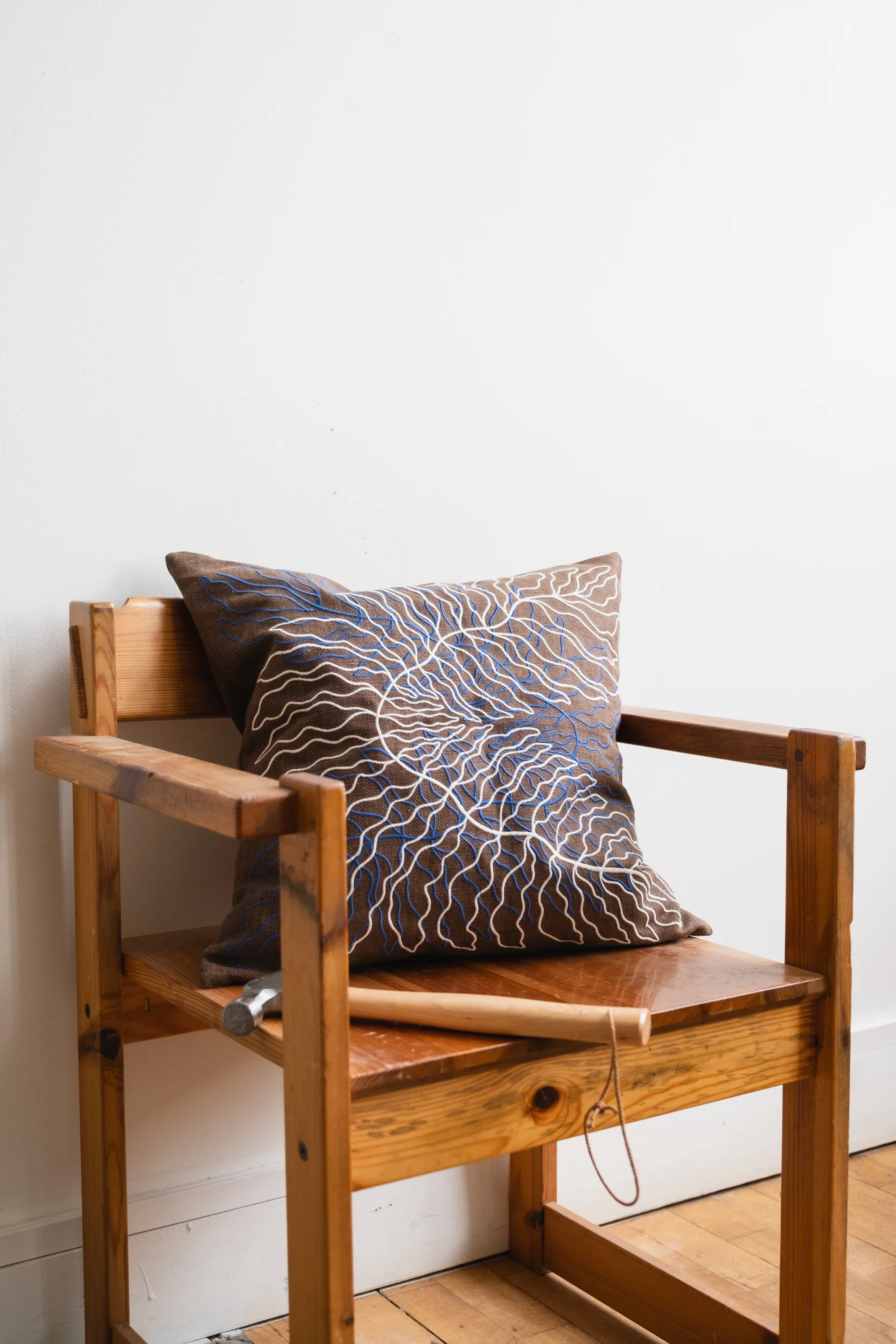 Leaves embroidered cushion cover 48x48 cm, Brown Fine Little Day