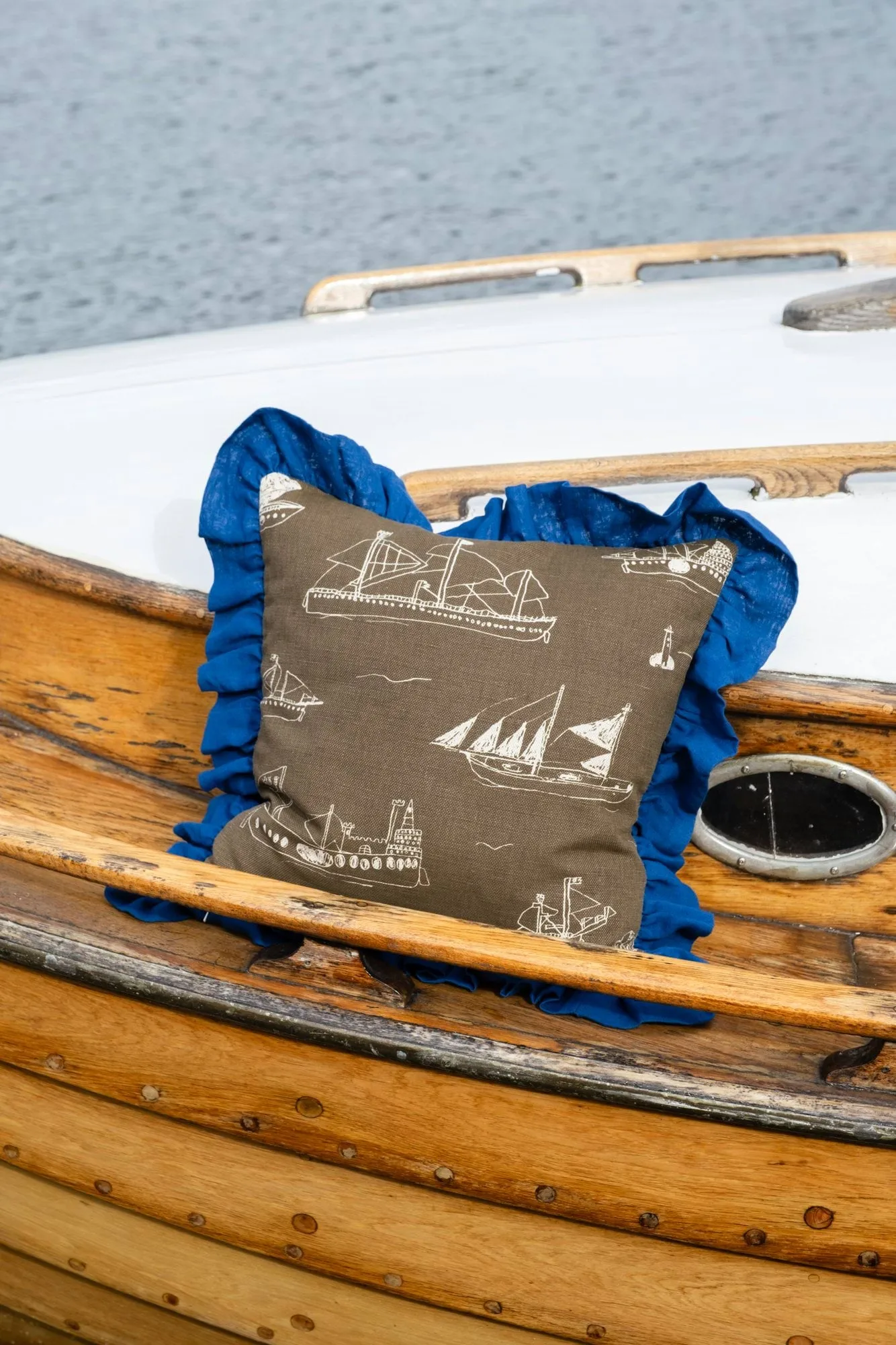 Ohoy cushion cover, Brown-natural-blue, 48x48 cm Fine Little Day
