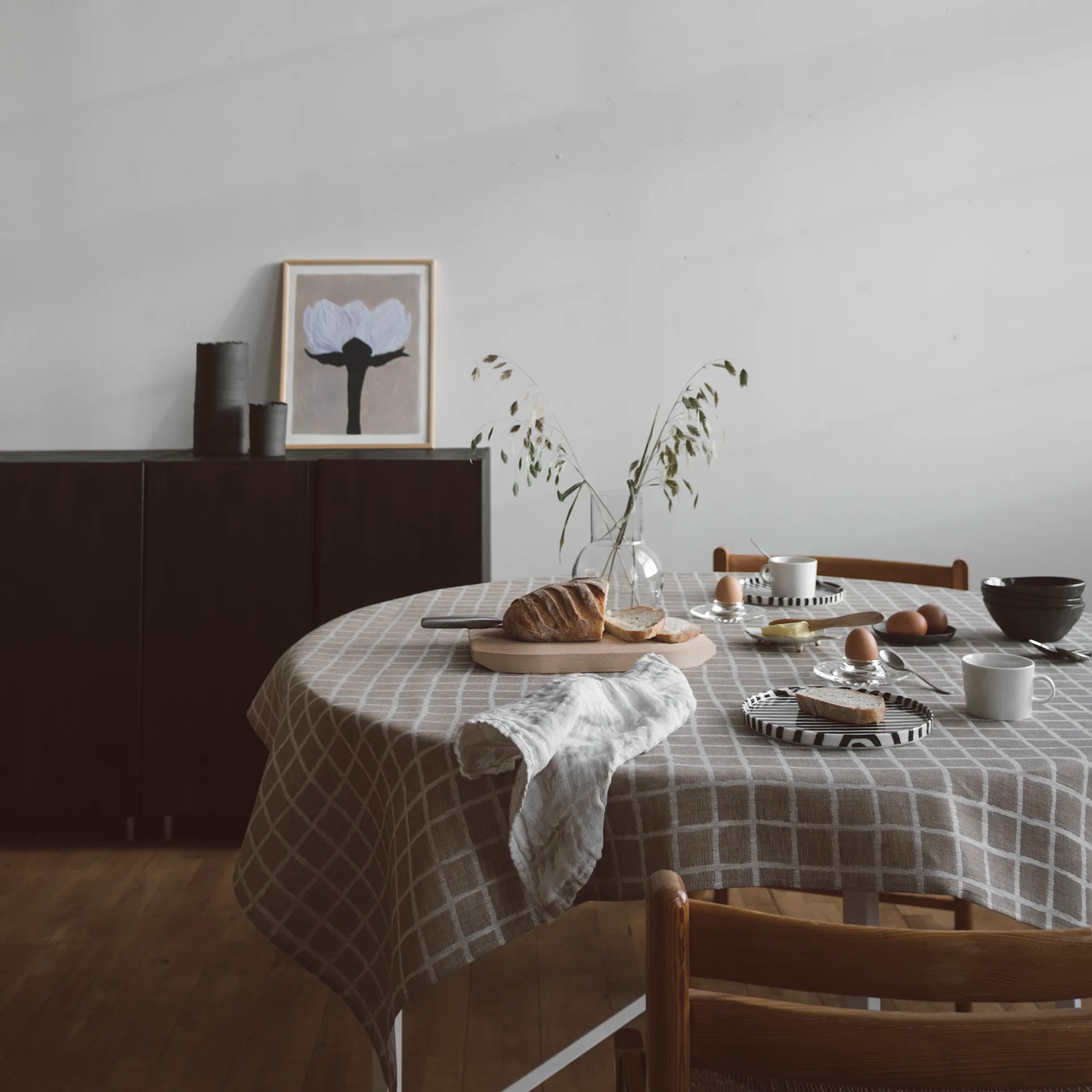 Rutig jacquard-woven table cloth 147x250 cm, brown-white Fine Little Day