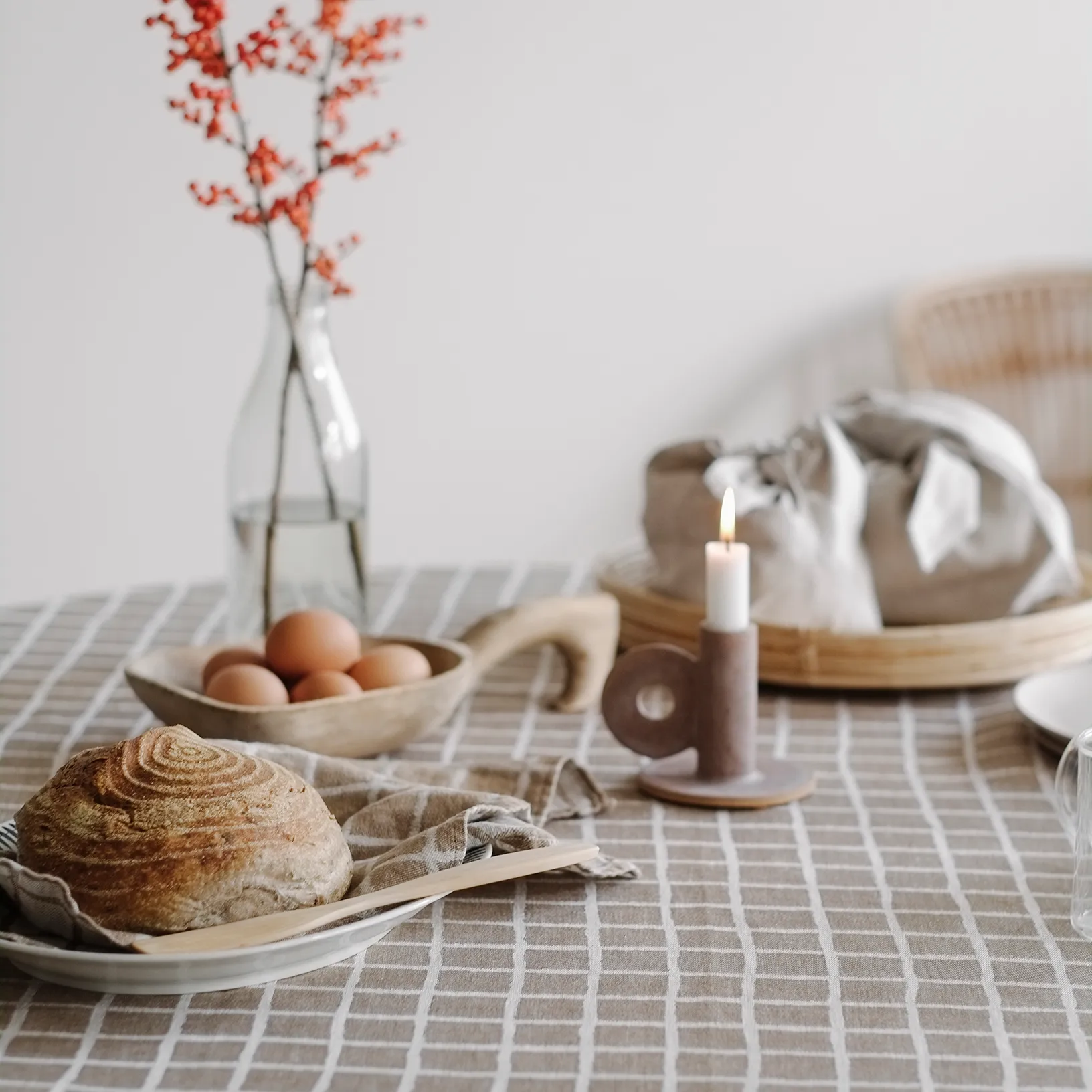 Rutig jacquard-woven table cloth 147x250 cm, brown-white Fine Little Day
