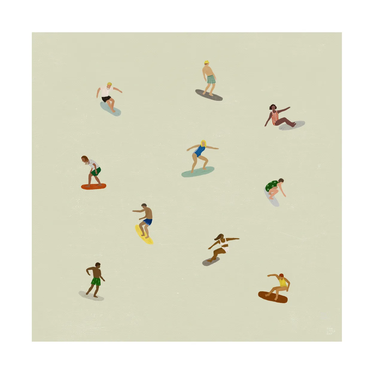 Fine Little Day Surfers poster Beige, 40x40 cm | Scandinavian Design | Posters | Beige