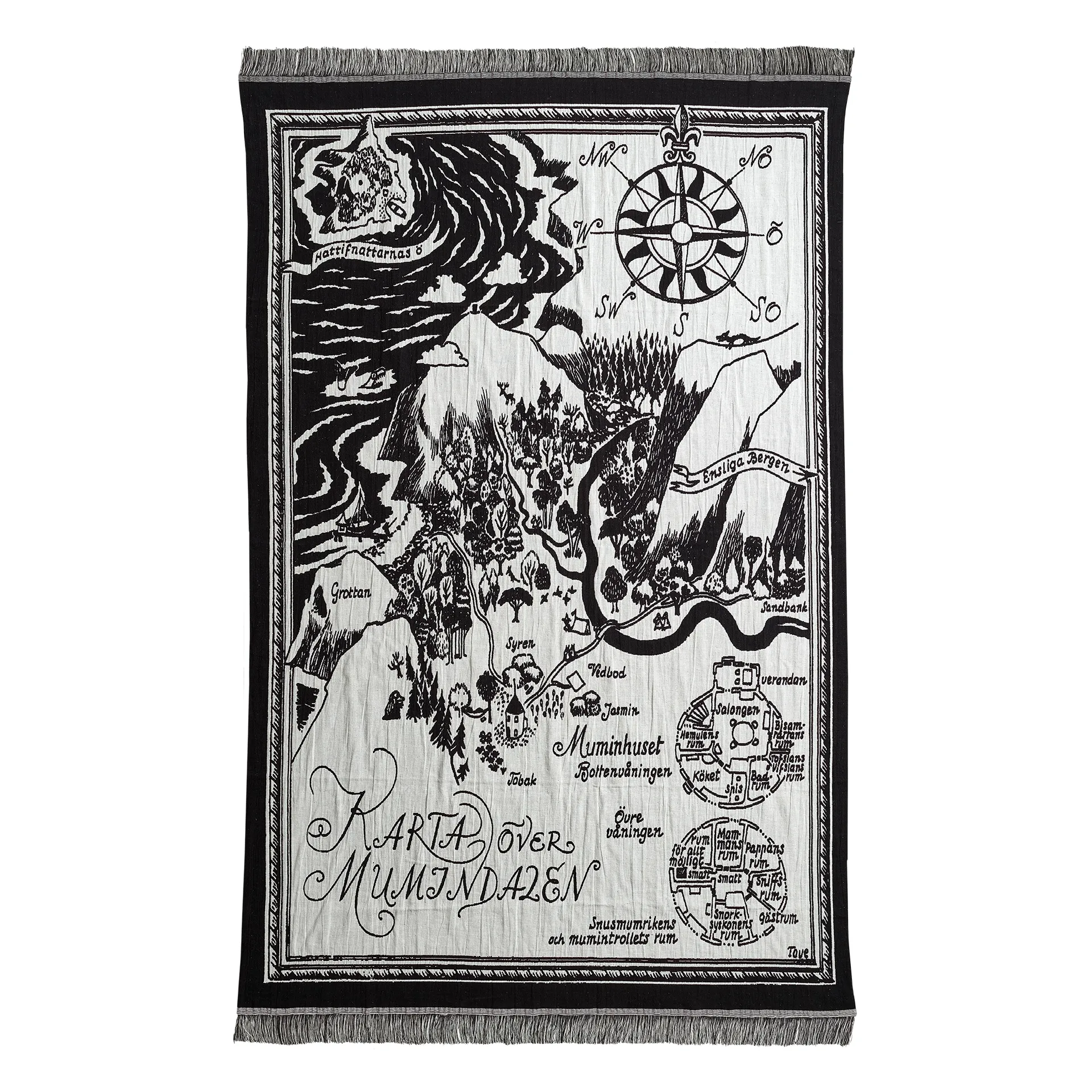 Moomin map throw, Back - White Finlayson