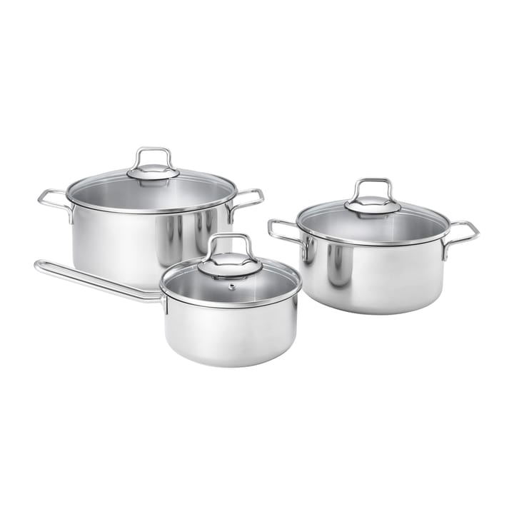 Fiskars pot & saucepan set with glass lid 3 pieces - Stainless steel - Fiskars