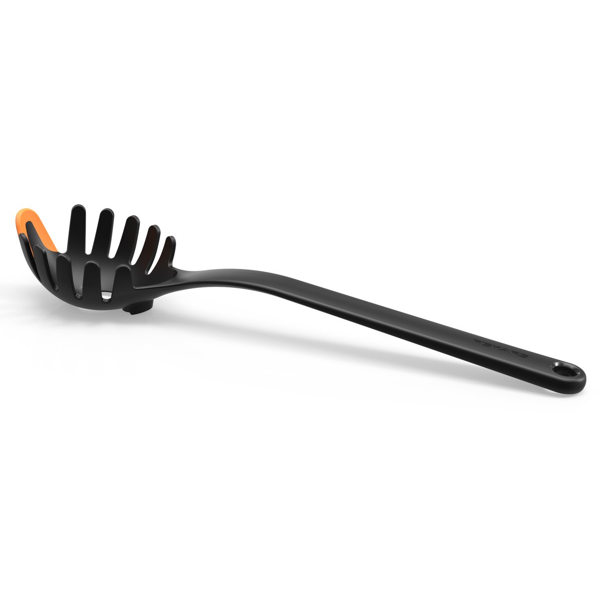 Fiskars Functional Form pasta spoon 29 cm Black | Scandinavian Design | Spoons, scoops & ladles | Orange