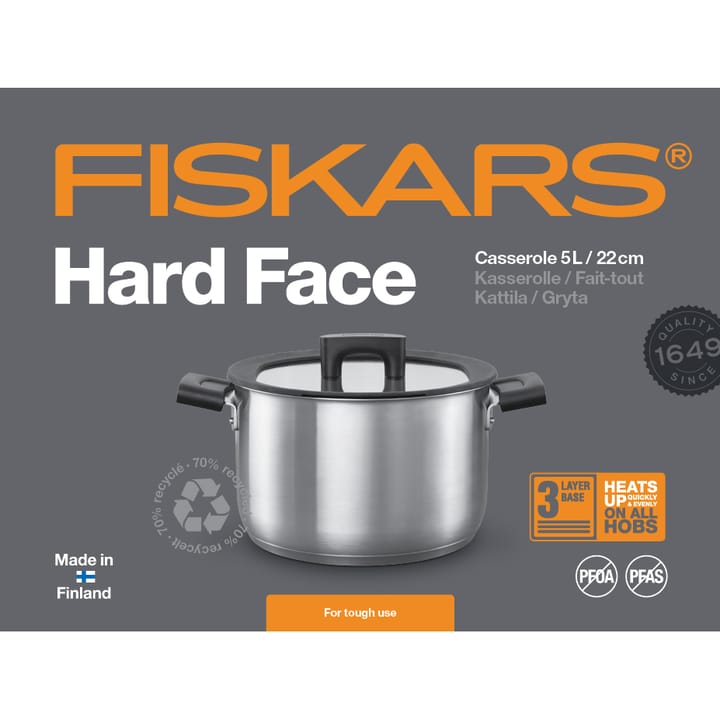 Hard Face Steel casserole with lid - 5 l - Fiskars
