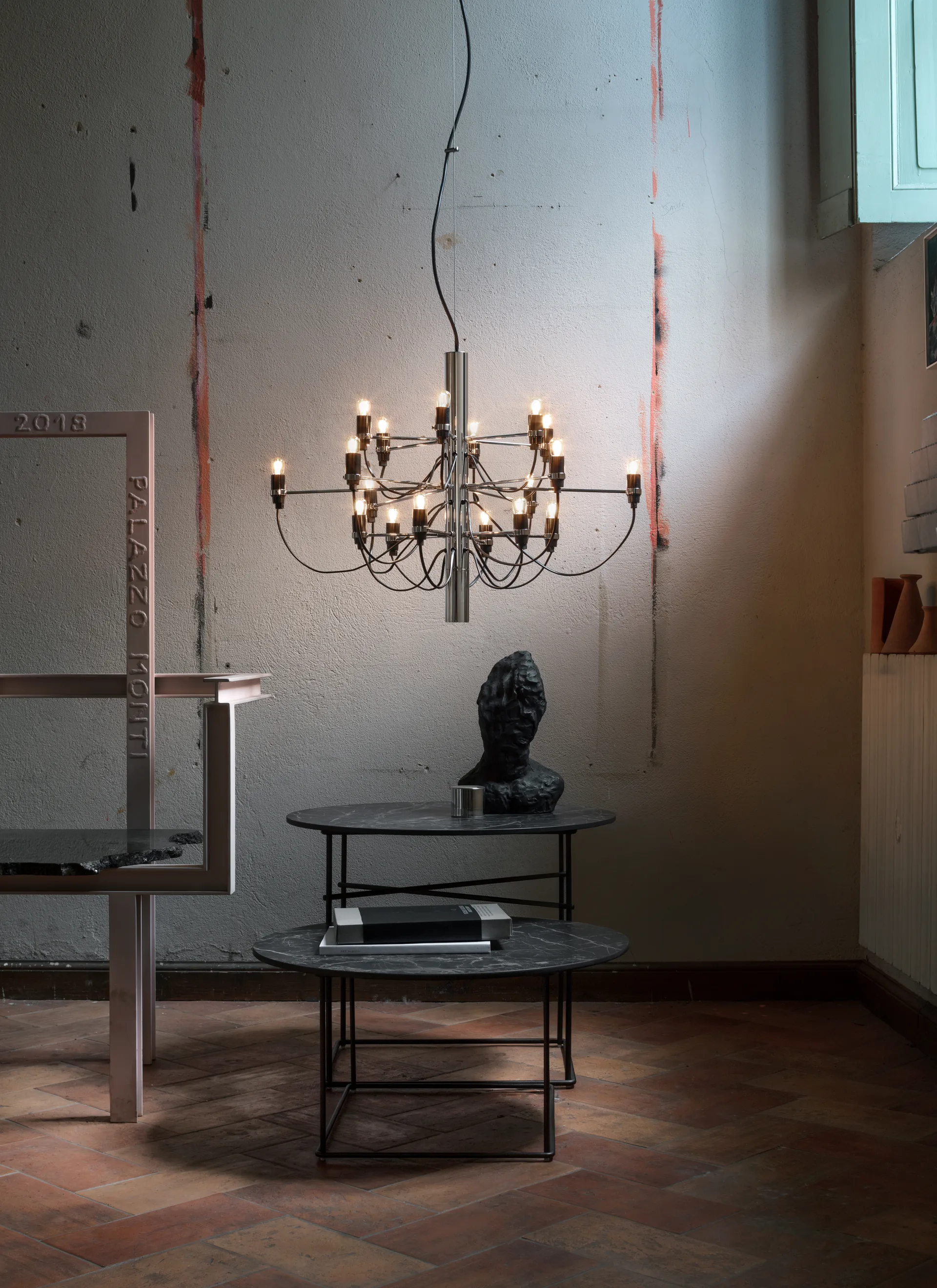 2097 Sarfatti chandelier, Chrome 18 lamps Flos