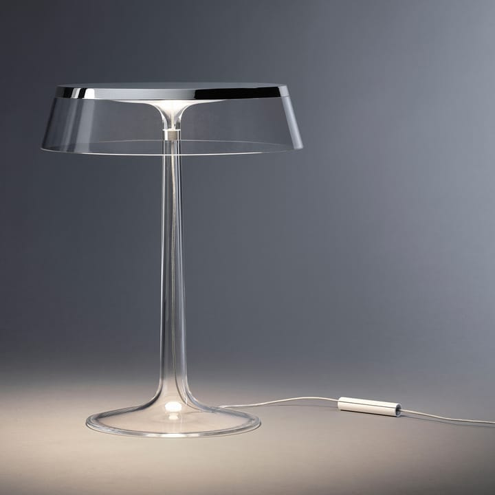 Bon Jour T table lamp, Chrome, smoked lampshade Flos