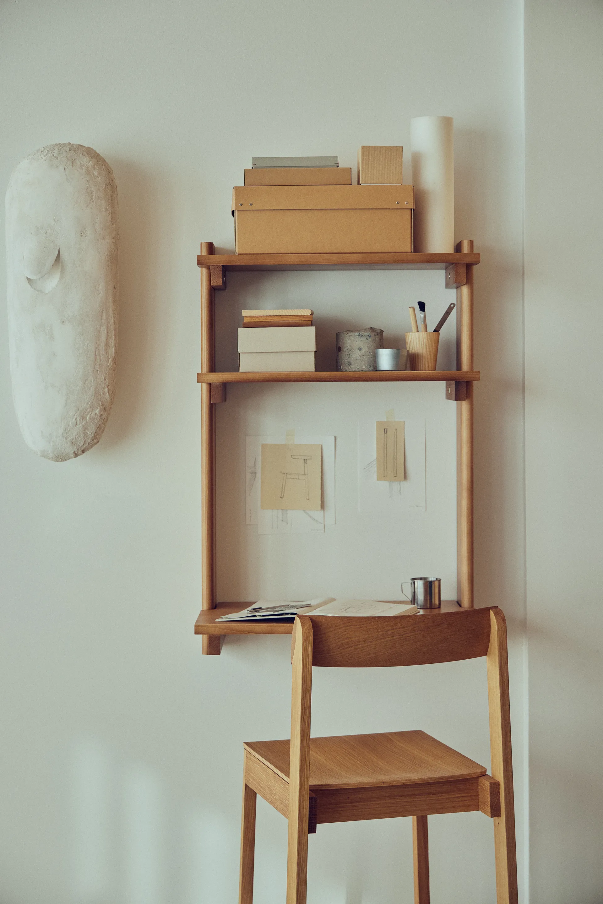Beam Office Shelf with desk, Deep brown pine, 60x90.5x40 cm Form & Refine