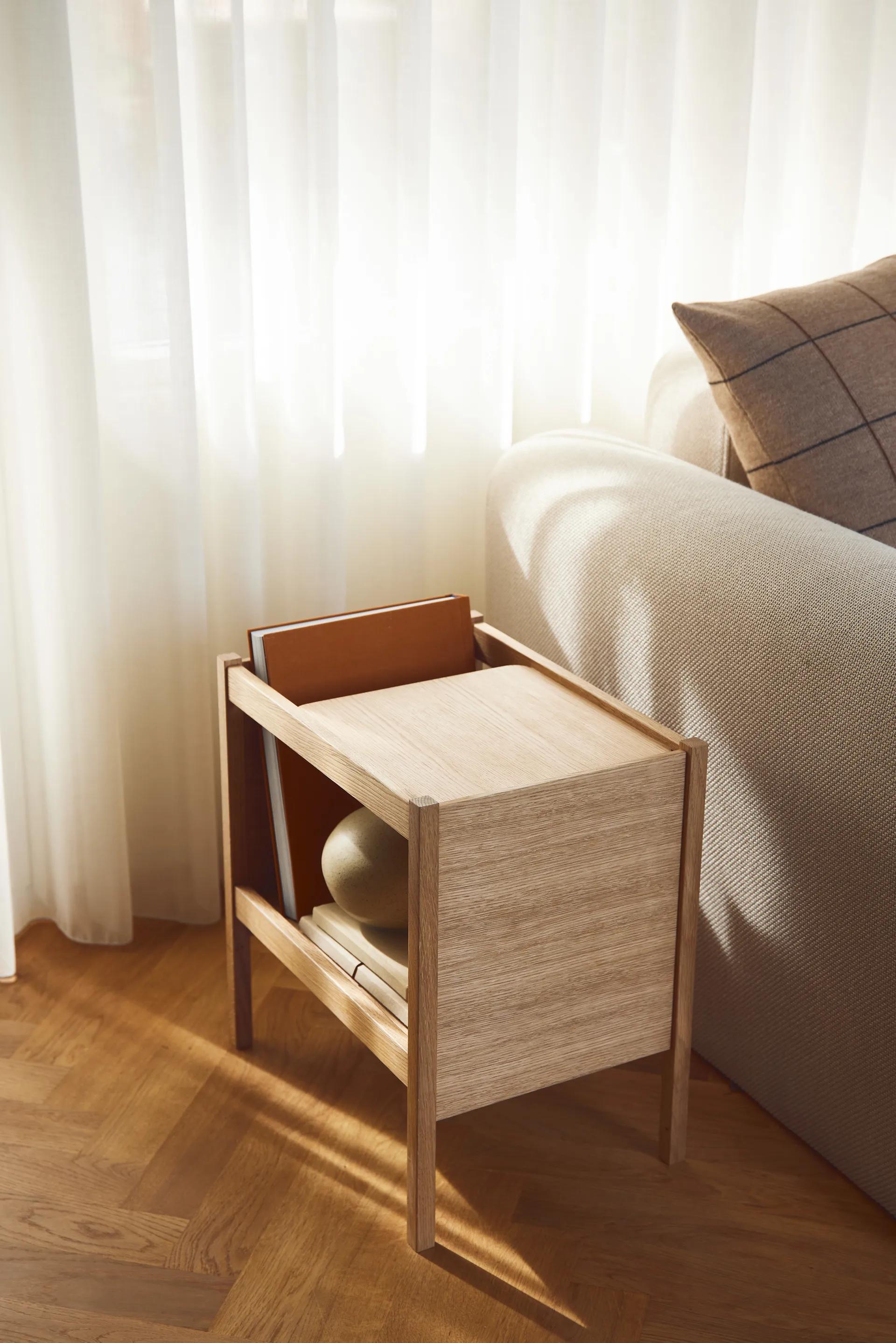 Journal Organiser side table, Oak Form & Refine