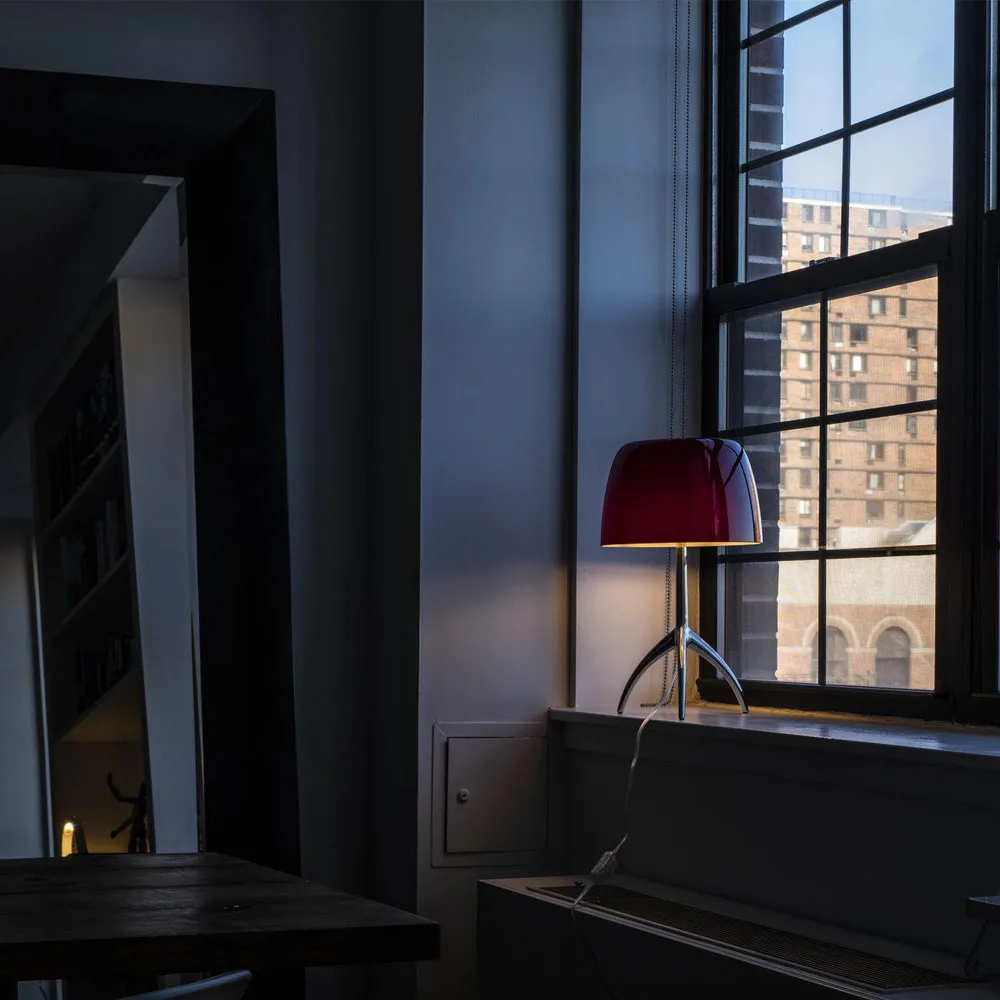 Lumiere Grande Dimmable table lamp, Cherry red, black chrome Foscarini