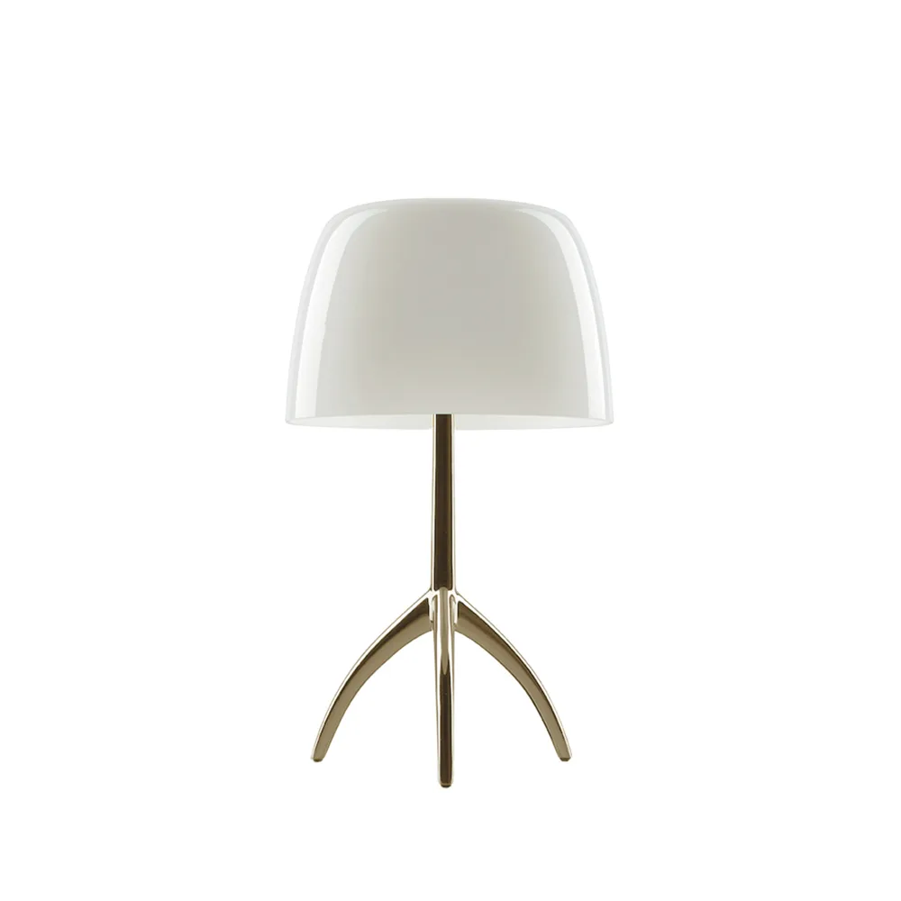 Lumiere Piccola Dimmable table lamp, Warm white shade–champagne-coloured base Foscarini