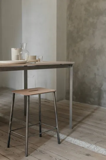 Adam stool - Raw steel-natural leather, H:50 cm - FRAMA