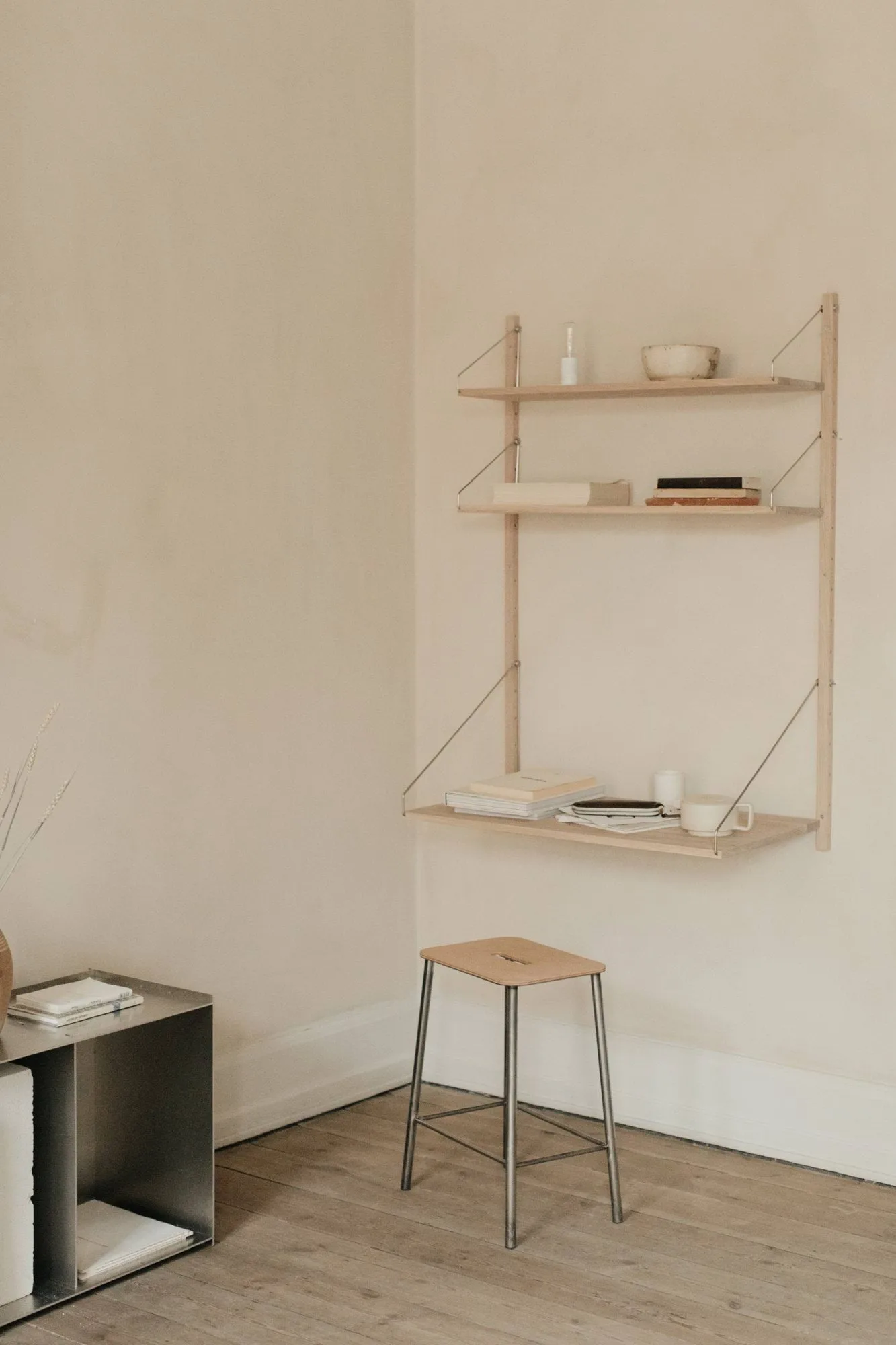 Adam stool, Raw steel-natural leather, H:50 cm FRAMA