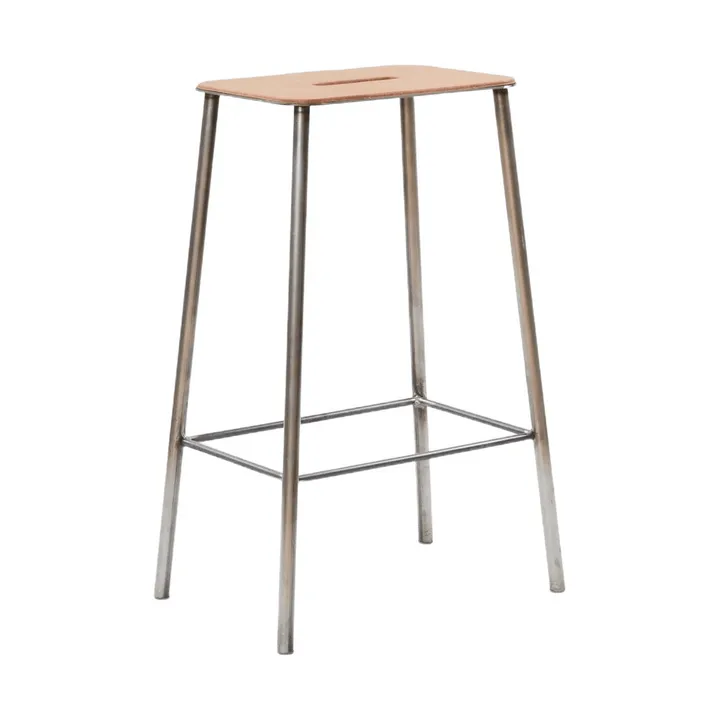 Adam stool - Raw steel-natural leather, H:65 cm - FRAMA