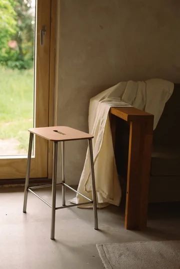 Adam stool - Raw steel-natural leather, H:65 cm - FRAMA