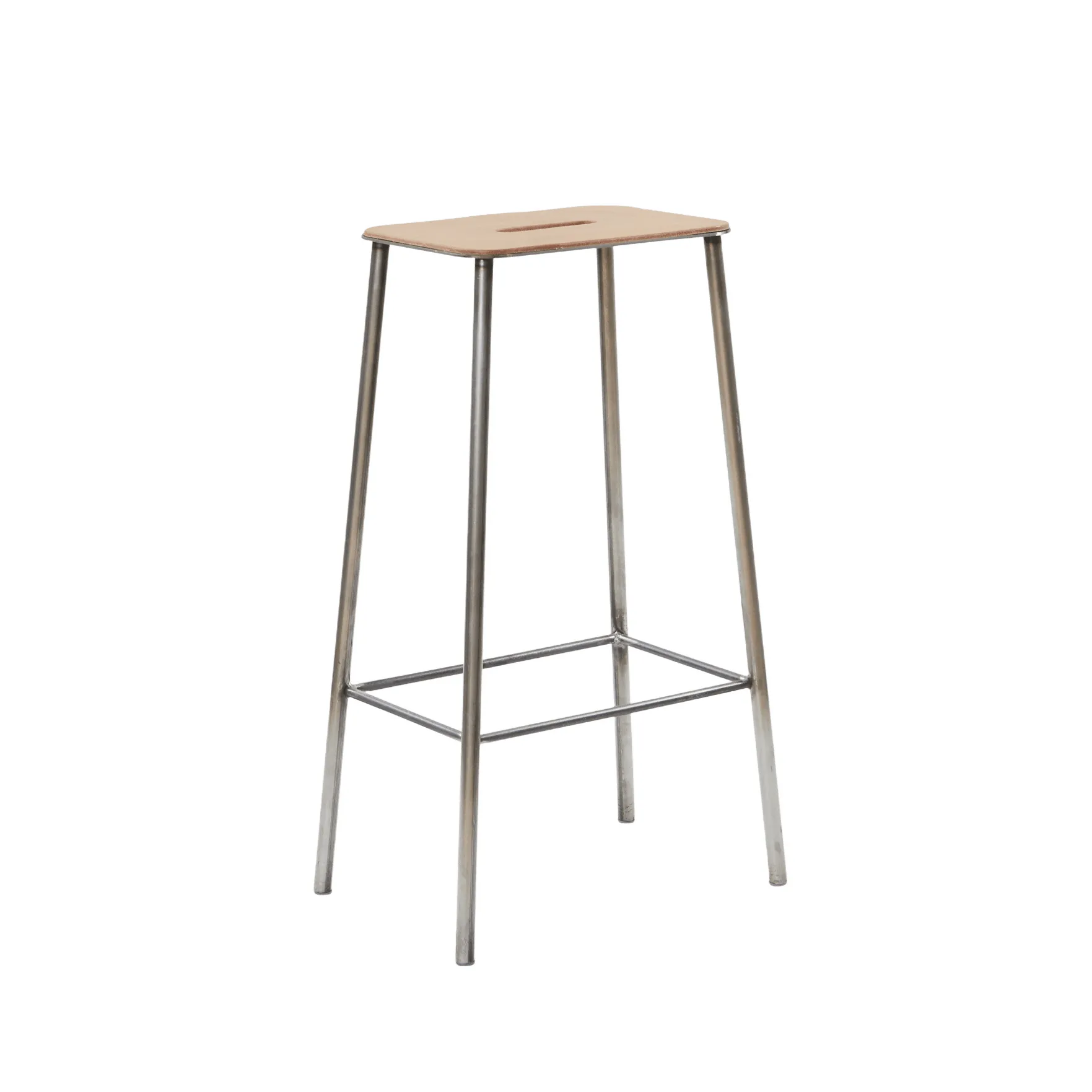 Adam stool, Raw steel-natural leather, H:76 cm FRAMA