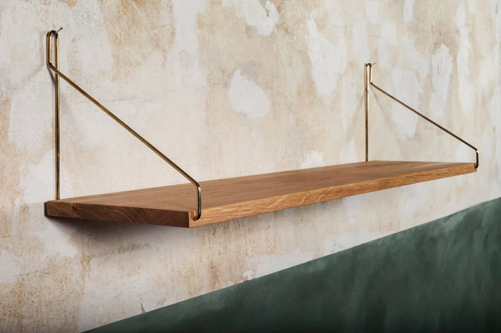 Single Shelf wall shelf, Oak-brass, 80x20 cm FRAMA