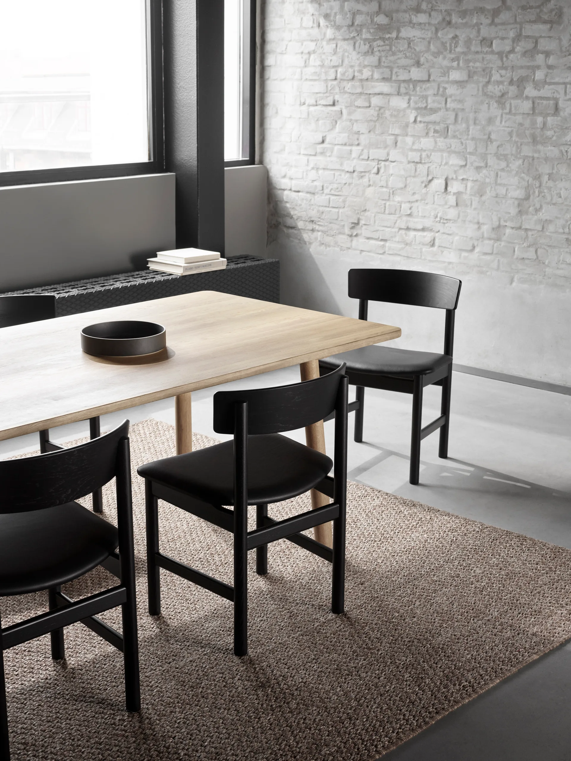 J39 chair, Black lacquered beech-leather Omni 301 black Fredericia Furniture