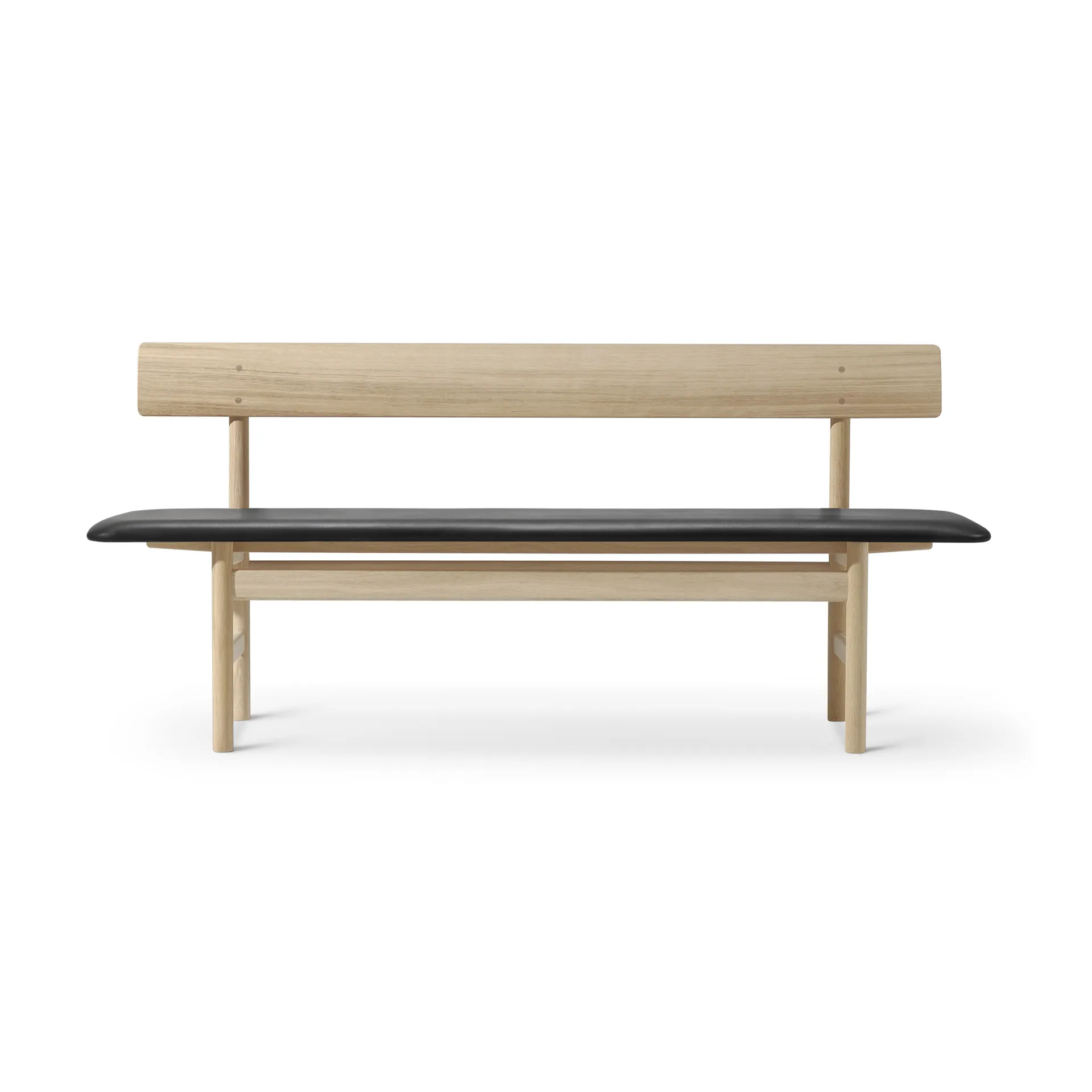 Mogensen 3171 bench, Soaped oak-leather omni 301 black Fredericia Furniture