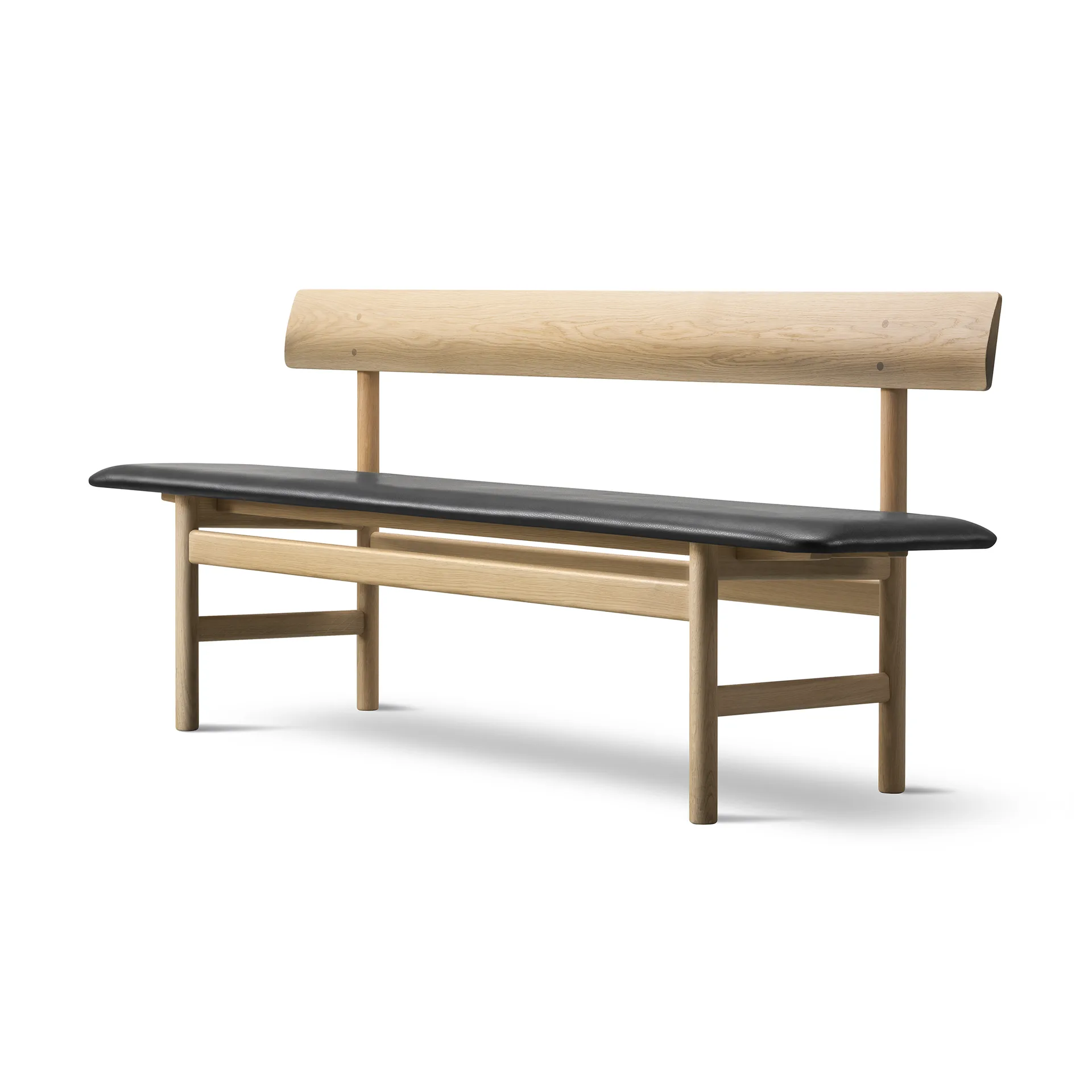 Mogensen 3171 bench, Soaped oak-leather omni 301 black Fredericia Furniture