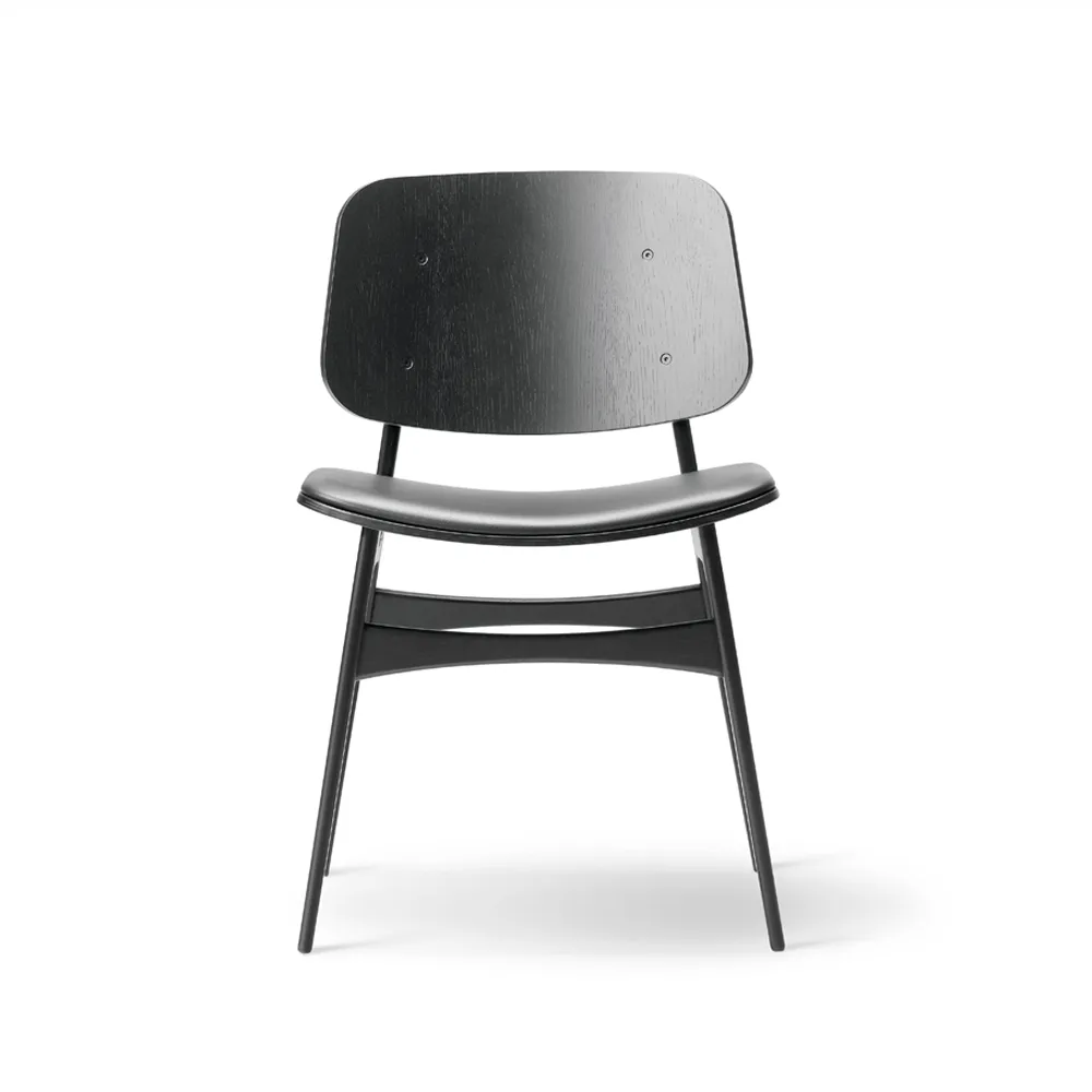 Fredericia Furniture Søborg 3051 wood chair upholstered seat Leather Omni black-black lacquer. oak