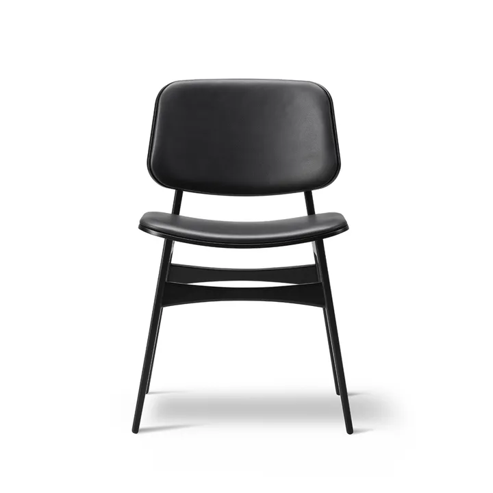 Søborg 3052 wood base chair fully upholstered - leather omni 301 black, black lacquered oak legs - Fredericia Furniture