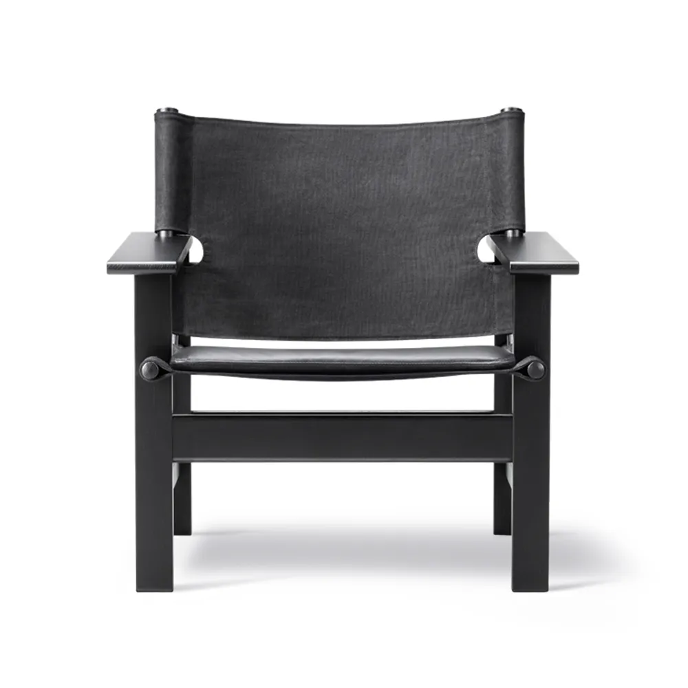 Fredericia Furniture The Canvas Chair armchair Canvas black-black lacquered oak, incl. black leather cushion