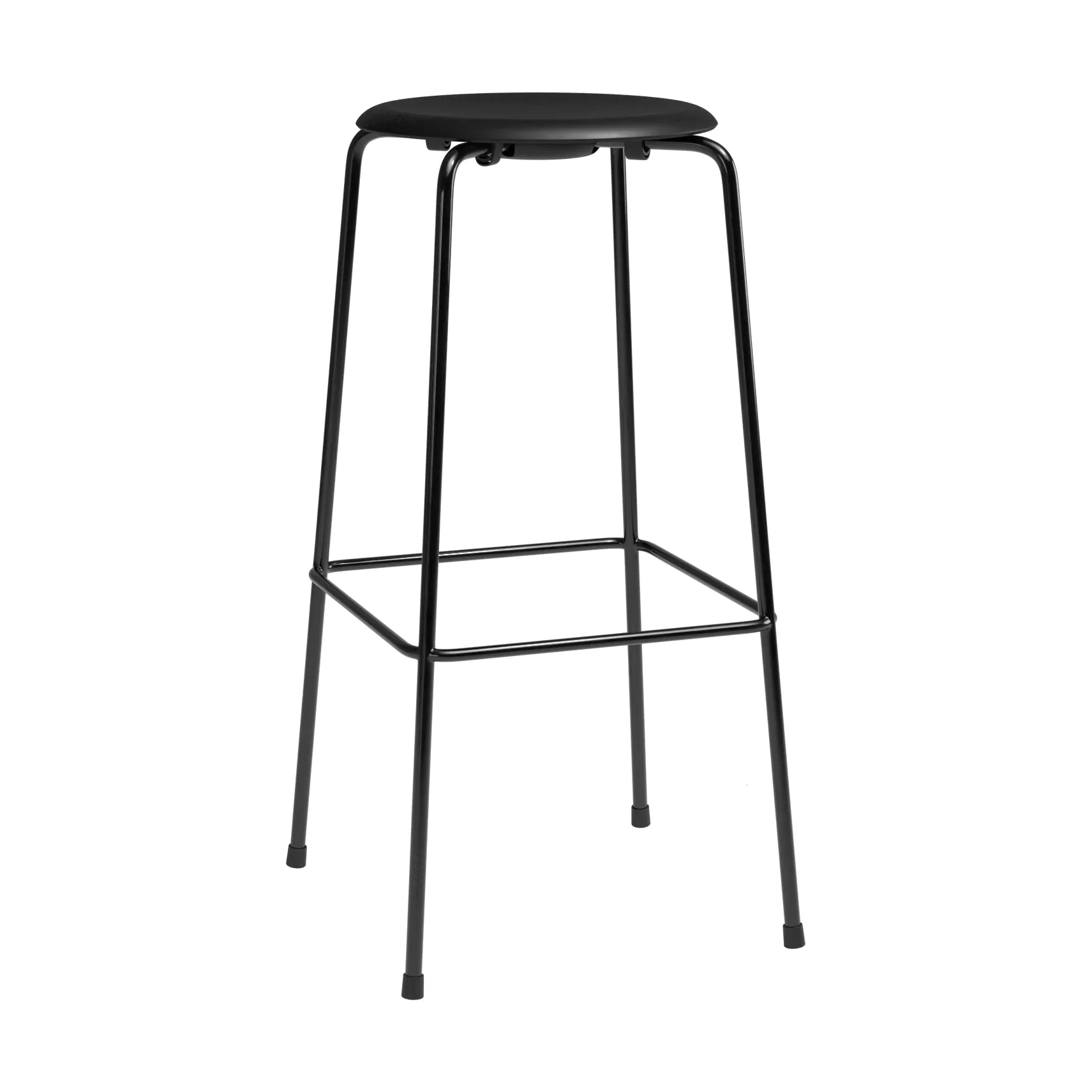 High Dot bar stool, Intense leather black-black steel Fritz Hansen
