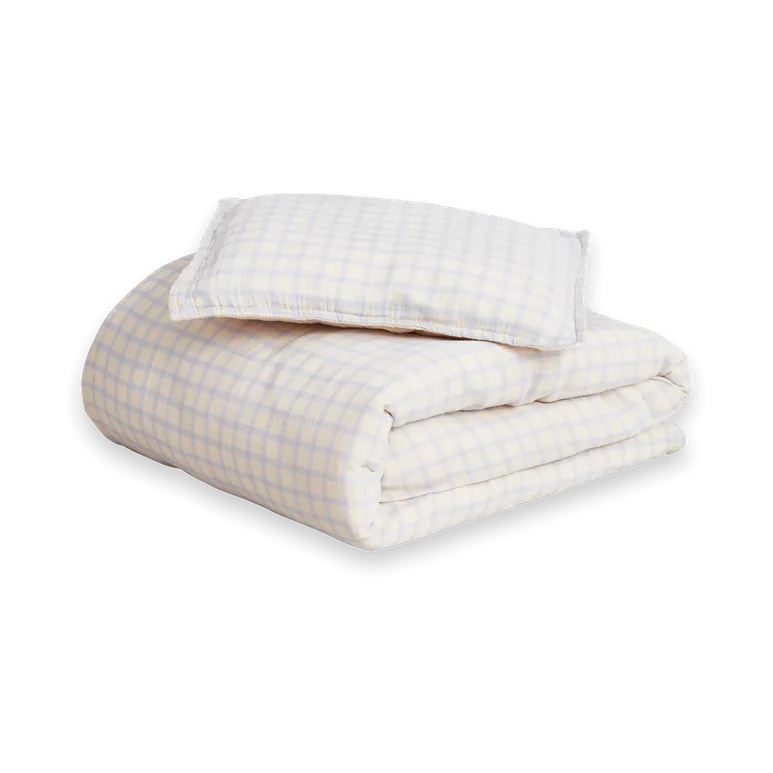 Gingham Sky Blue Muslin bedding set baby, 70x80 cm/28x35 cm Garbo&Friends