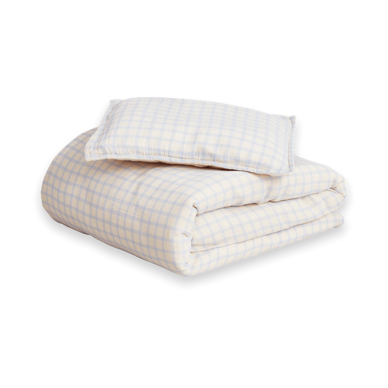 Garbo&Friends Gingham Sky Blue Muslin bedding set baby 70x80 cm/28x35 cm
