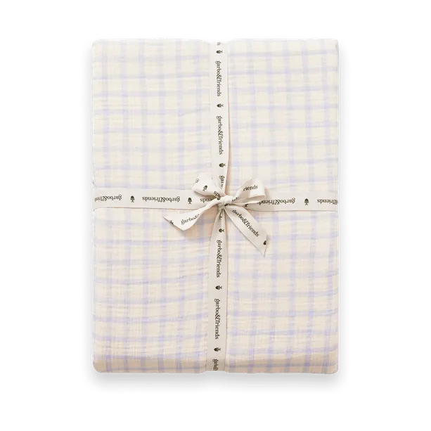 Gingham Sky Blue Muslin Fitted Sheet, 160x200x30 cm Garbo&Friends