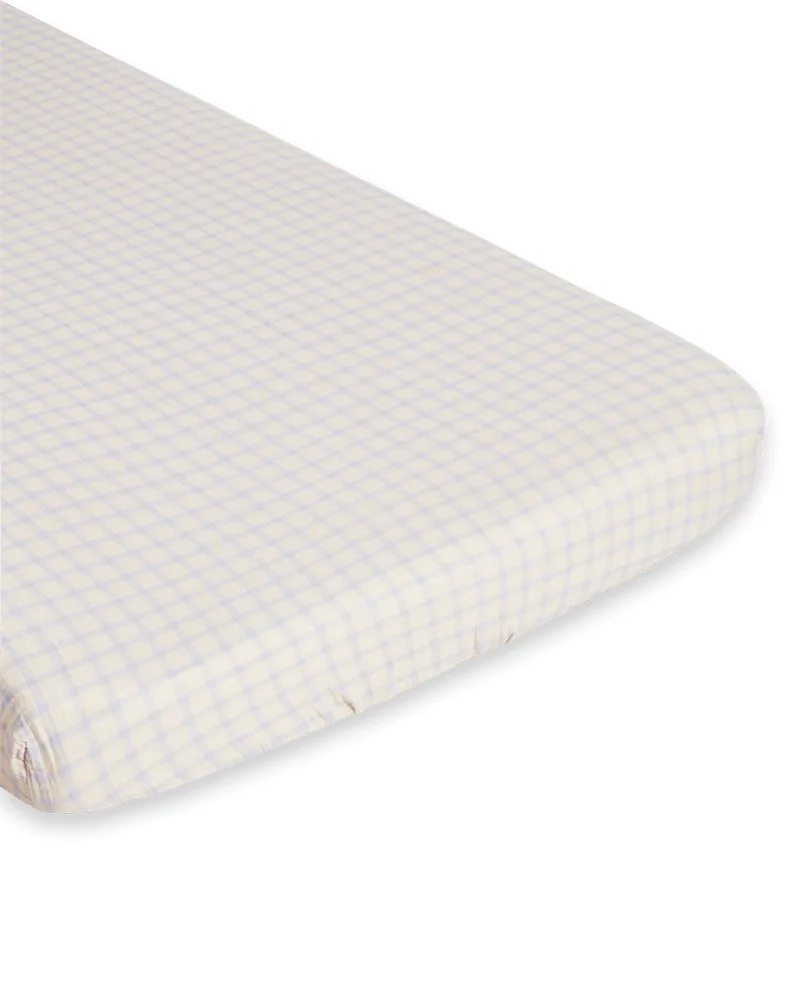 Gingham Sky Blue Muslin Fitted Sheet, 160x200x30 cm Garbo&Friends