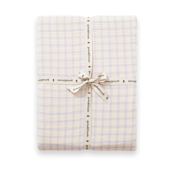 Garbo&Friends Gingham Sky Blue Muslin Fitted Sheet 90x200x30 cm