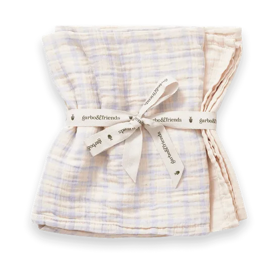 Gingham Sky Blue Muslin small blanket 2 parts, 60x60 cm Garbo&Friends
