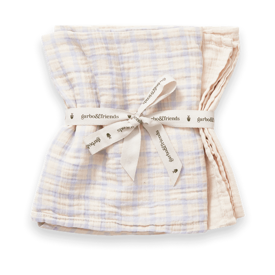 Garbo&Friends Gingham Sky Blue Muslin small blanket 2 parts 60x60 cm