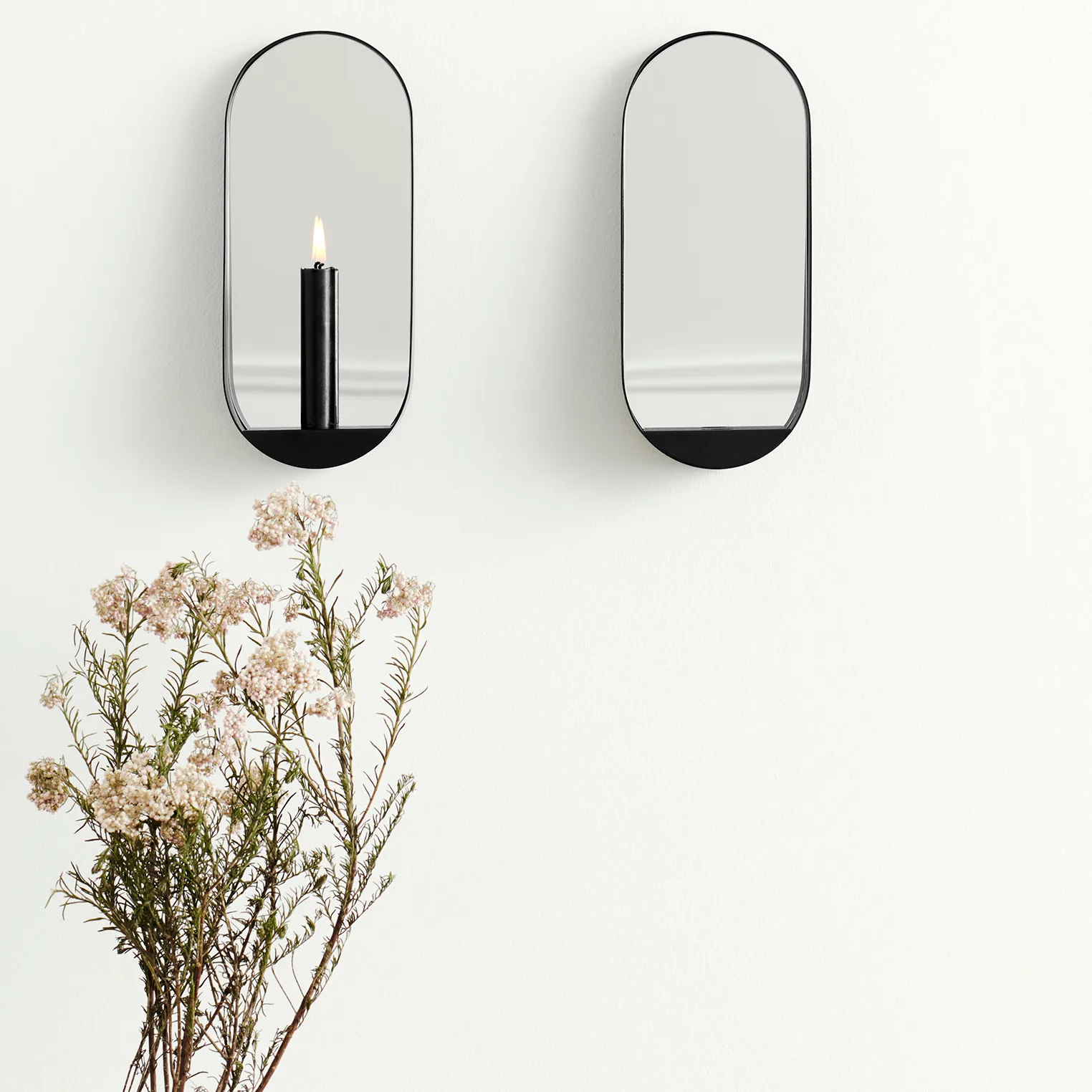 Glim mirror/candlestick oval 12x28 cm, Black Gejst