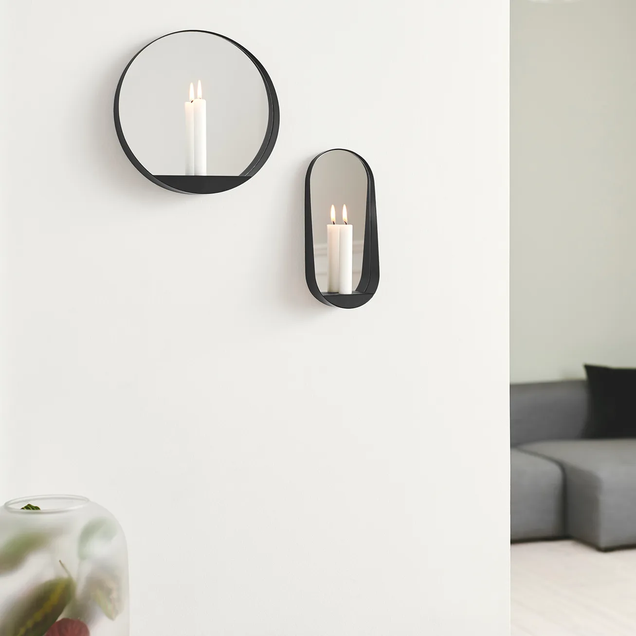 Glim mirror/candlestick oval 12x28 cm, Black Gejst